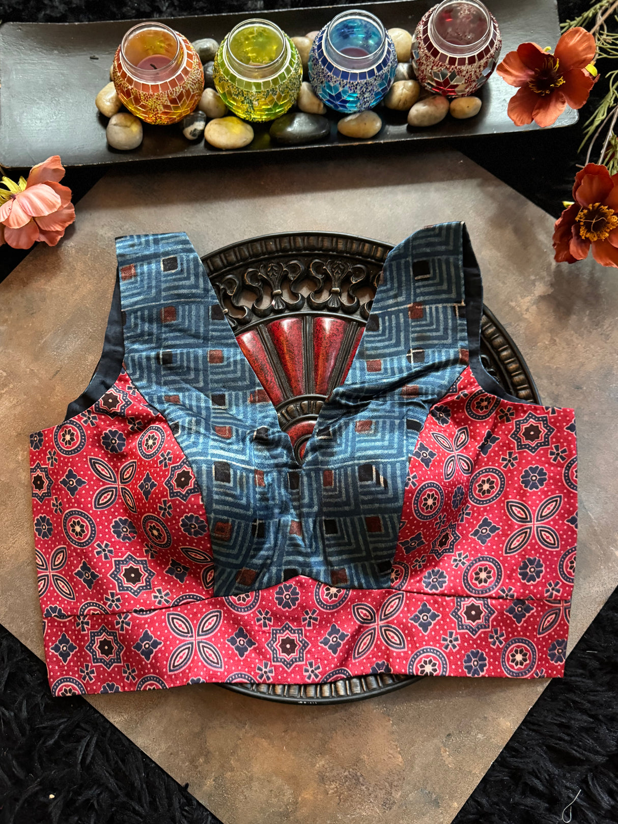 Ajrakh Modal V Neck Sleeveless Blouse 40