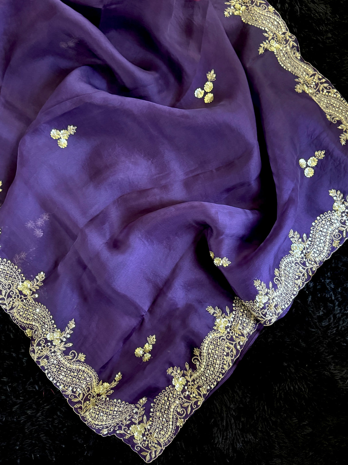 Purple Organza With Pink Contrats Blouse