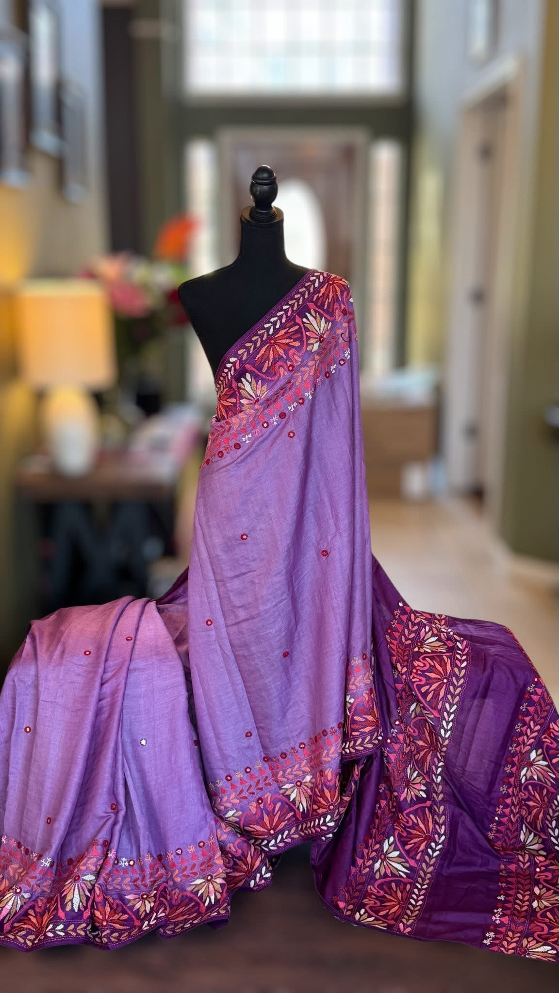 Purple Kathiawadi Hand Embroidered