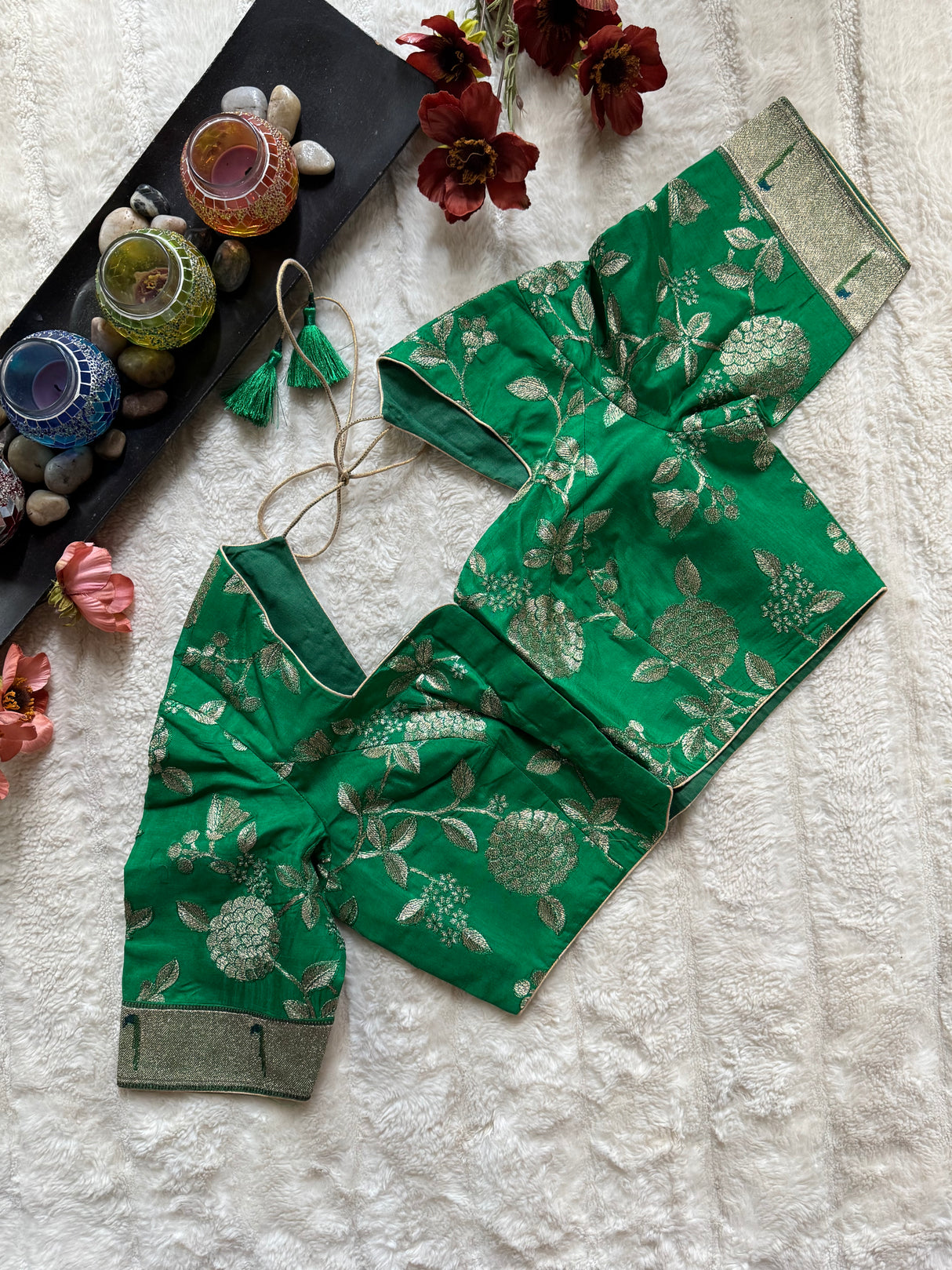 Green embroidered Silk Blouse 40