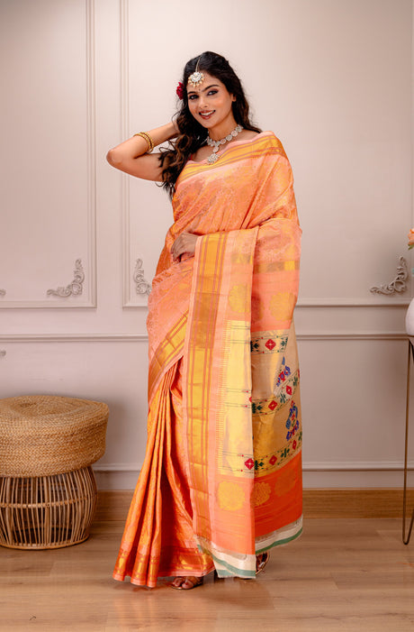 Brocade Paithani Handloom Pure Silk With Stitched Blouse AUS Saree Rani Zaver
