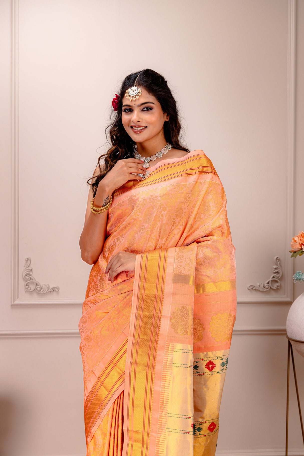Brocade Paithani Handloom Pure Silk With Stitched Blouse AUS Saree Rani Zaver