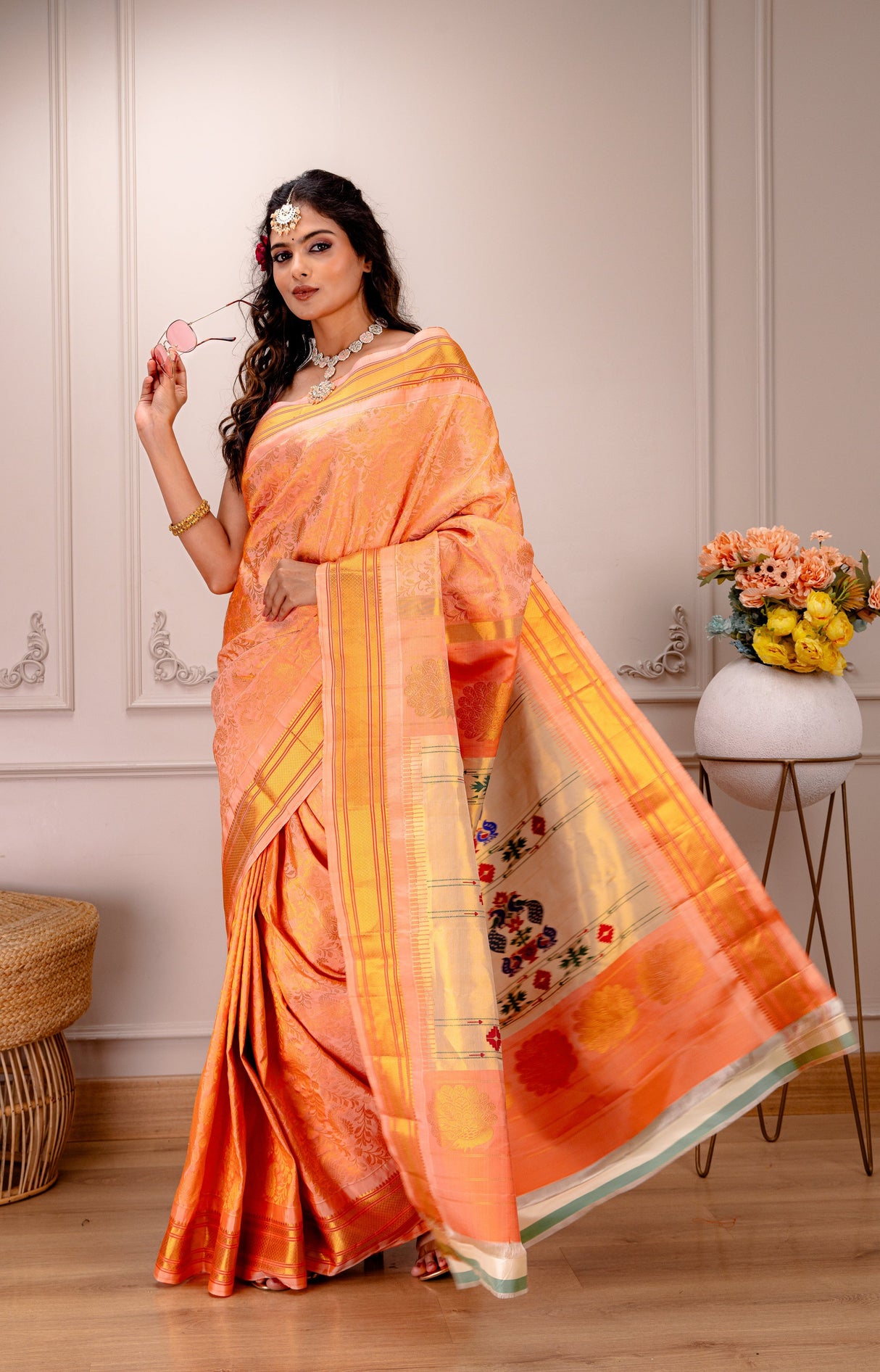 Brocade Paithani Handloom Pure Silk With Stitched Blouse AUS Saree Rani Zaver