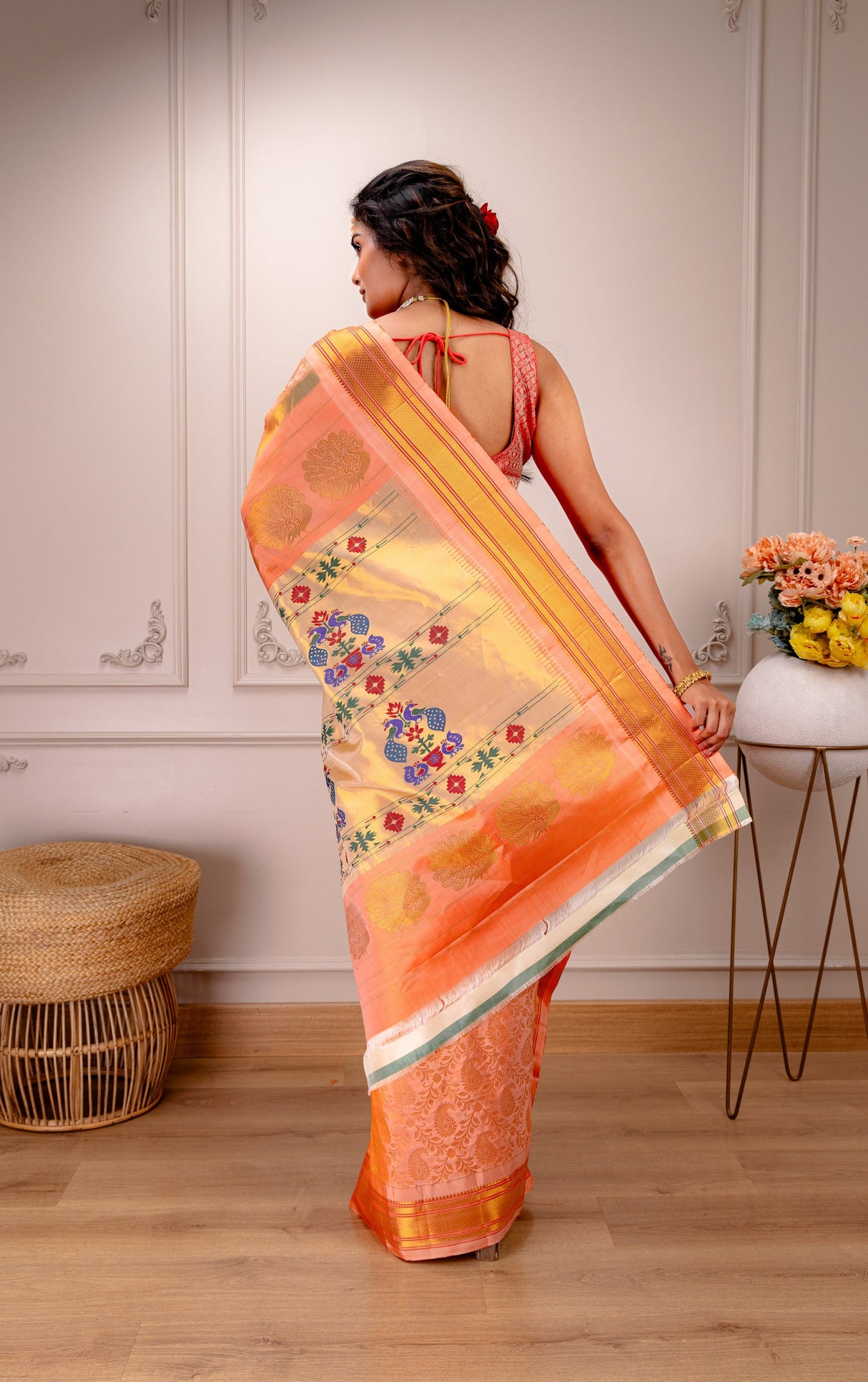 Brocade Paithani Handloom Pure Silk With Stitched Blouse AUS Saree Rani Zaver