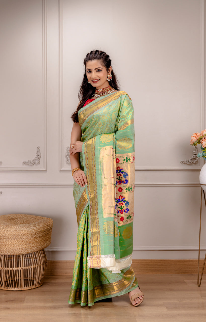 Brocade Maharani Paithani Handloom Pure Silk With Stitched Blouse