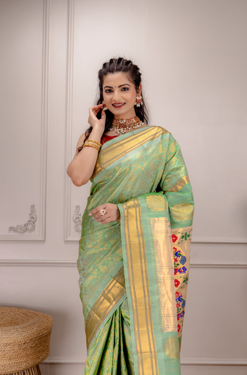 Brocade Maharani Paithani Handloom Pure Silk With Stitched Blouse