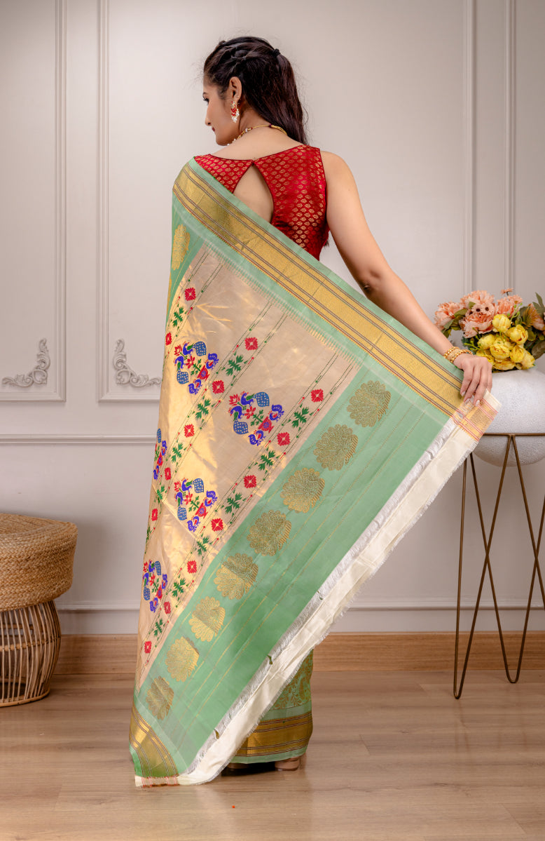 Brocade Maharani Paithani Handloom Pure Silk With Stitched Blouse