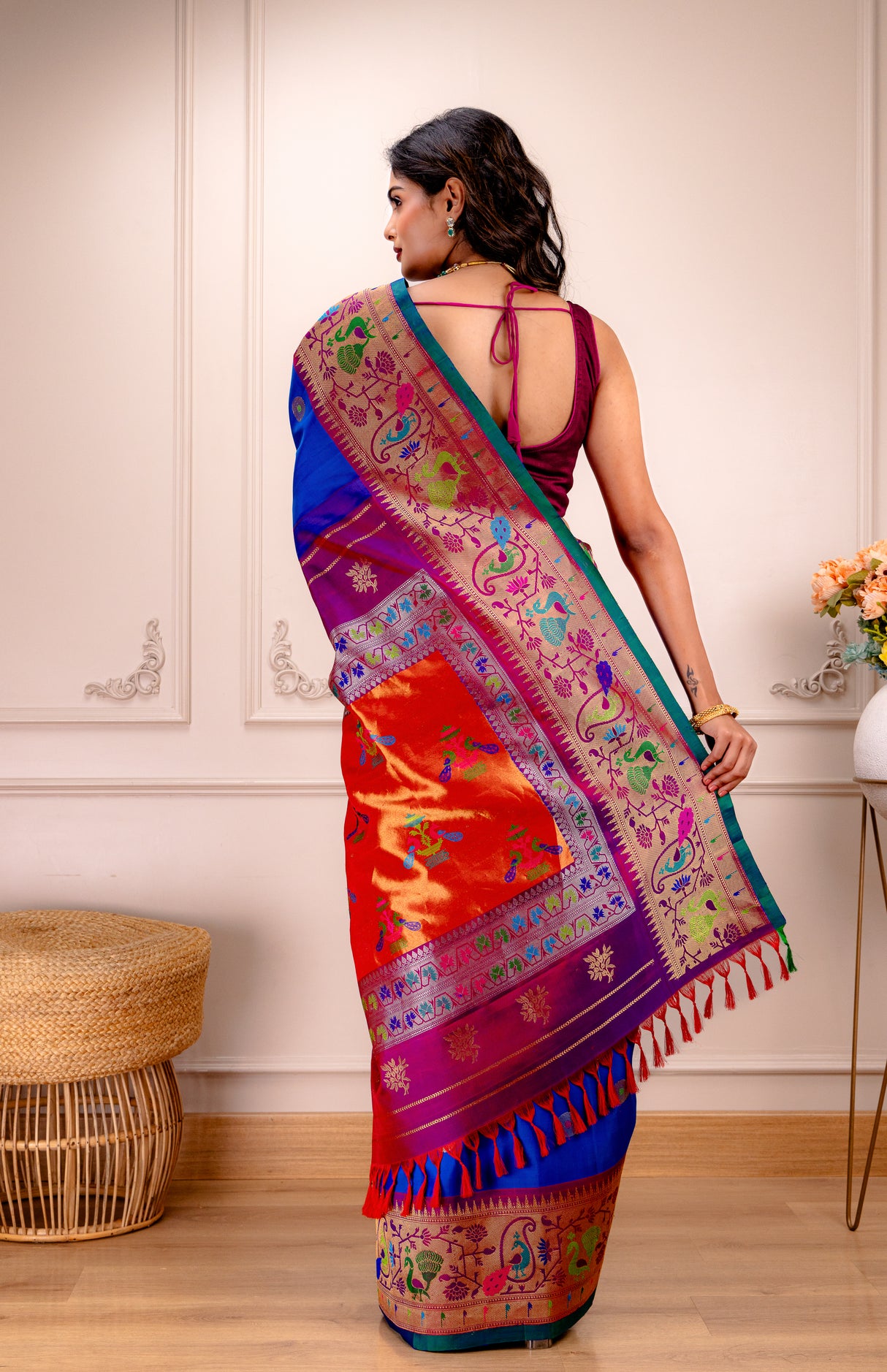Exclusive Gadwal Paithani FUSION Handloom Pure Silk Royal Blue
