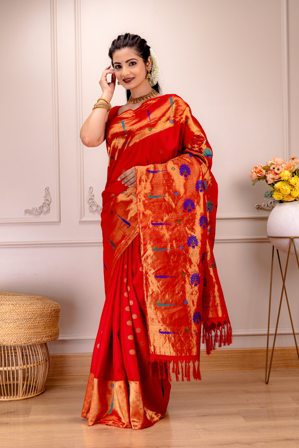 Exclusive Gadwal Paithani FUSION Handloom Pure Silk Red