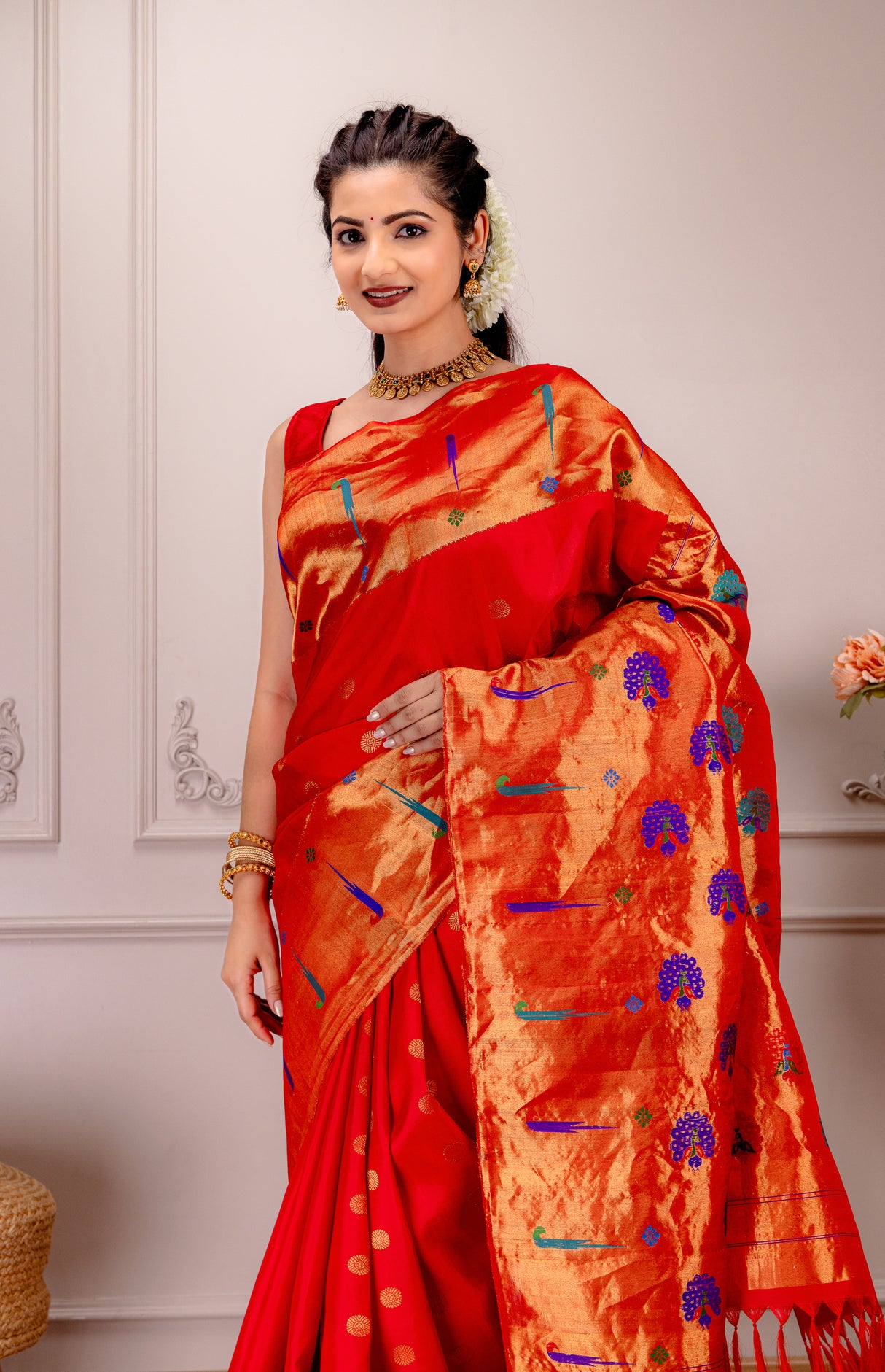 Exclusive Gadwal Paithani FUSION Handloom Pure Silk Red