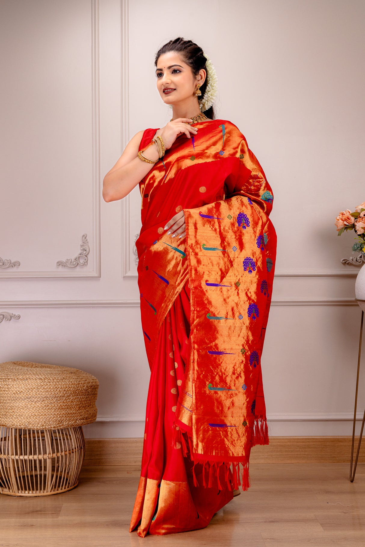 Exclusive Gadwal Paithani FUSION Handloom Pure Silk Red