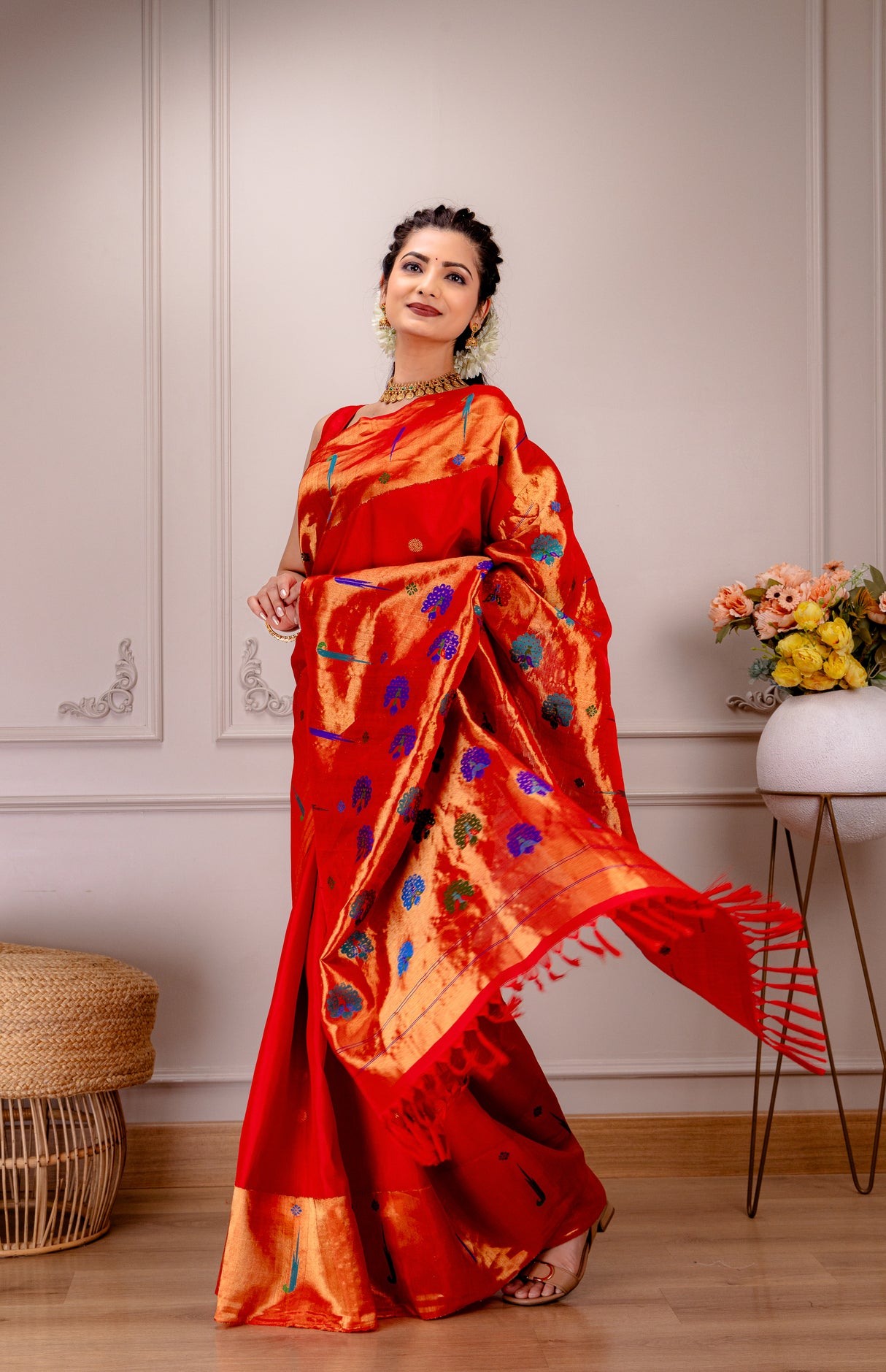 Exclusive Gadwal Paithani FUSION Handloom Pure Silk Red