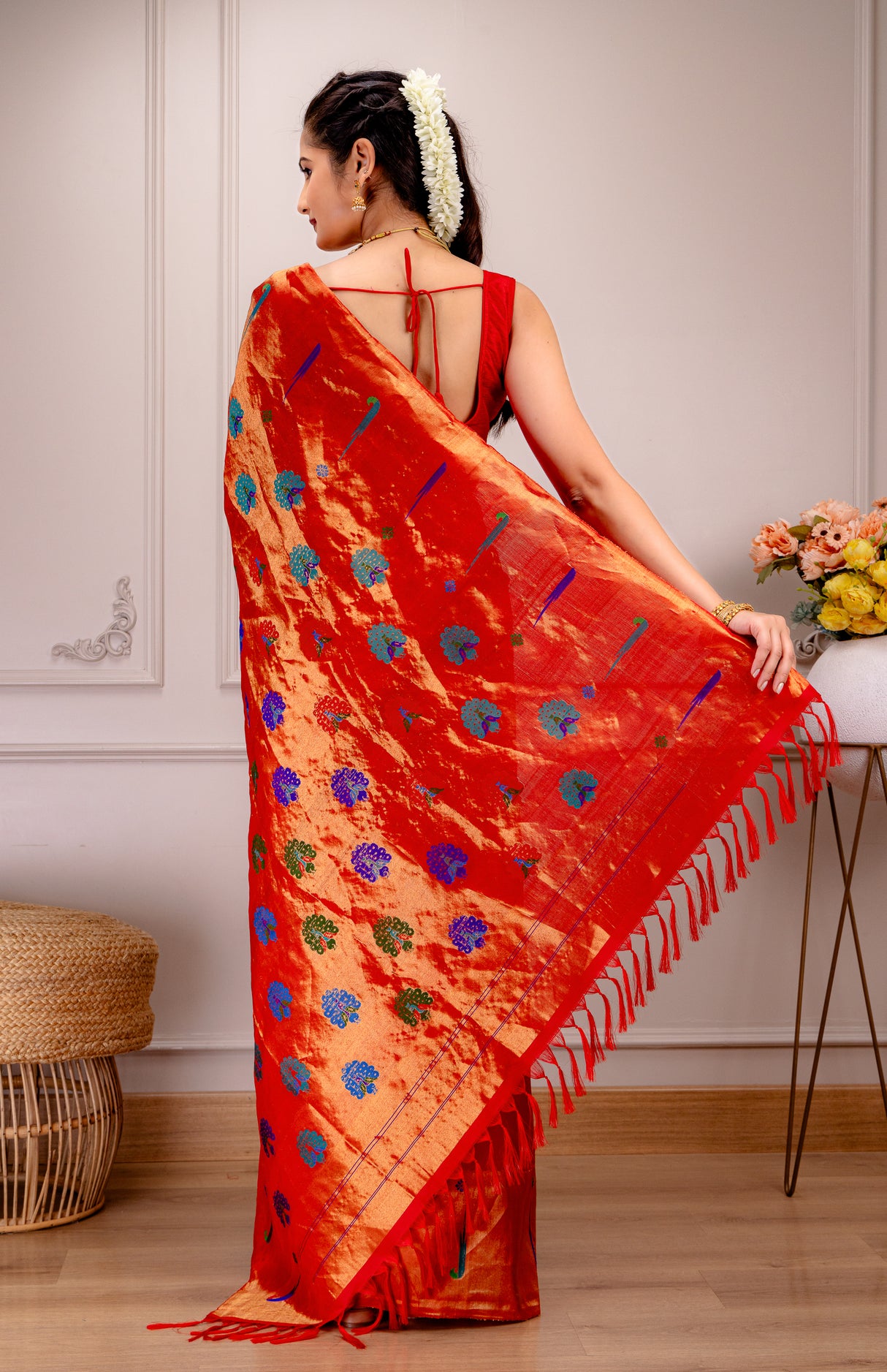 Exclusive Gadwal Paithani FUSION Handloom Pure Silk Red