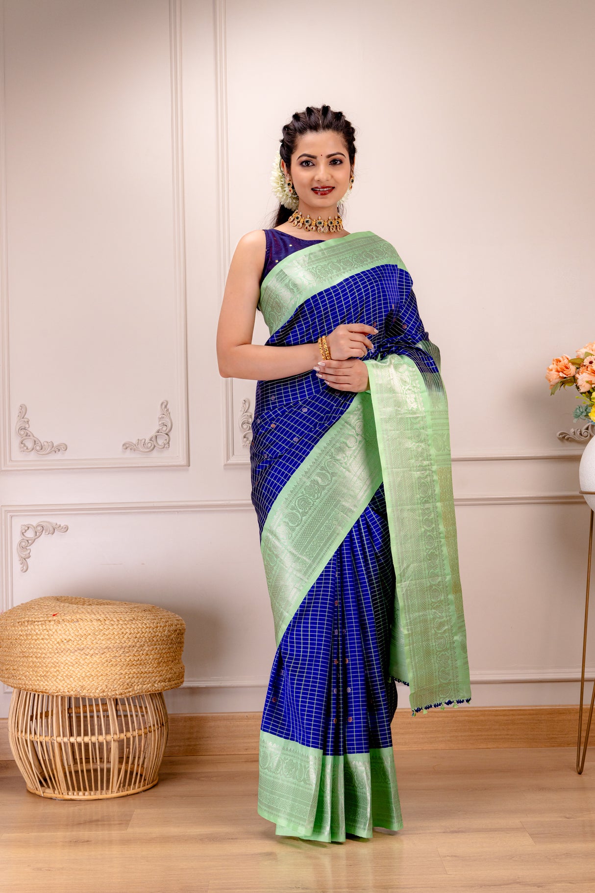 Gadwal Handloom Pure Silk With Pre-Stitched Blouse