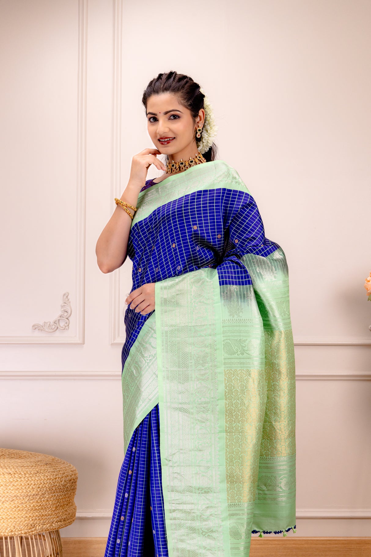 Gadwal Handloom Pure Silk With Pre-Stitched Blouse