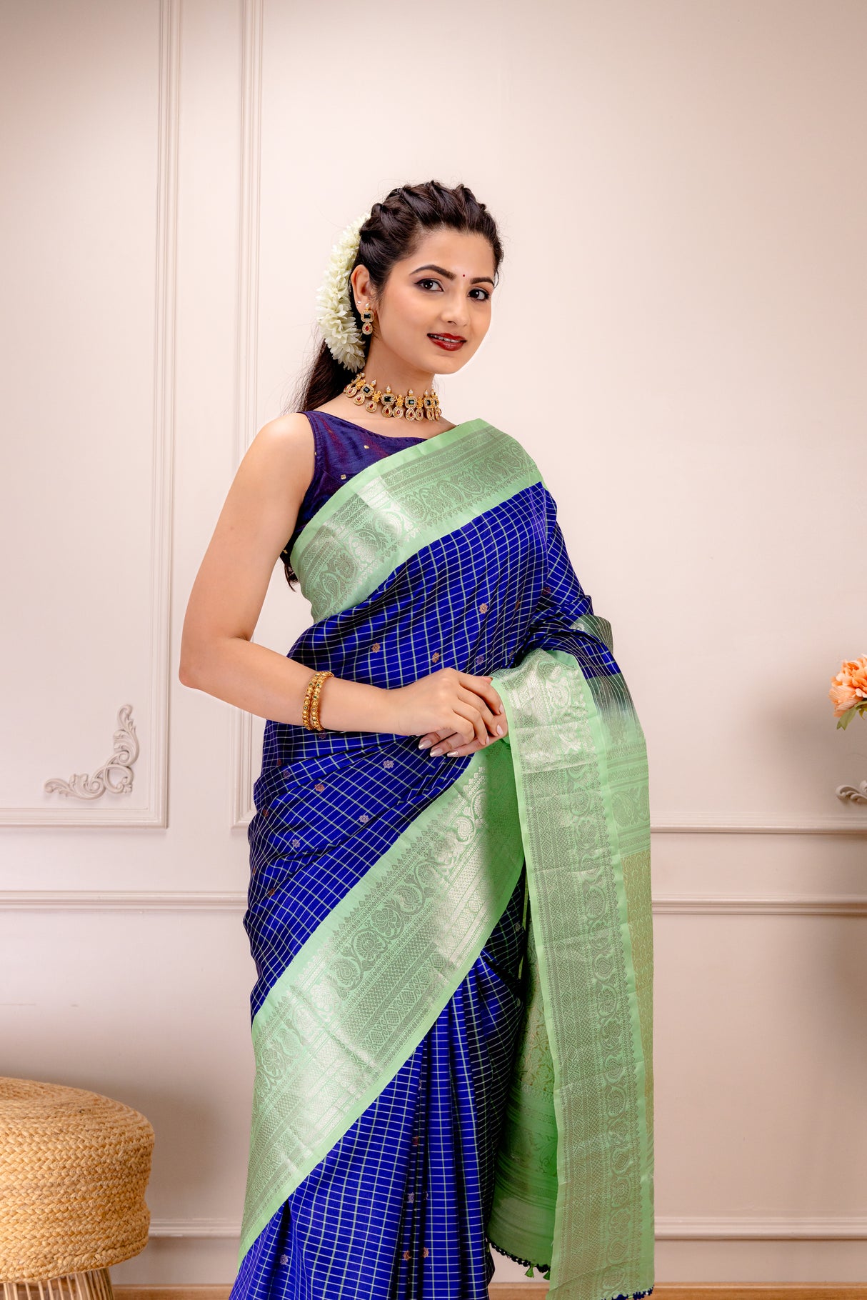 Gadwal Handloom Pure Silk With Pre-Stitched Blouse