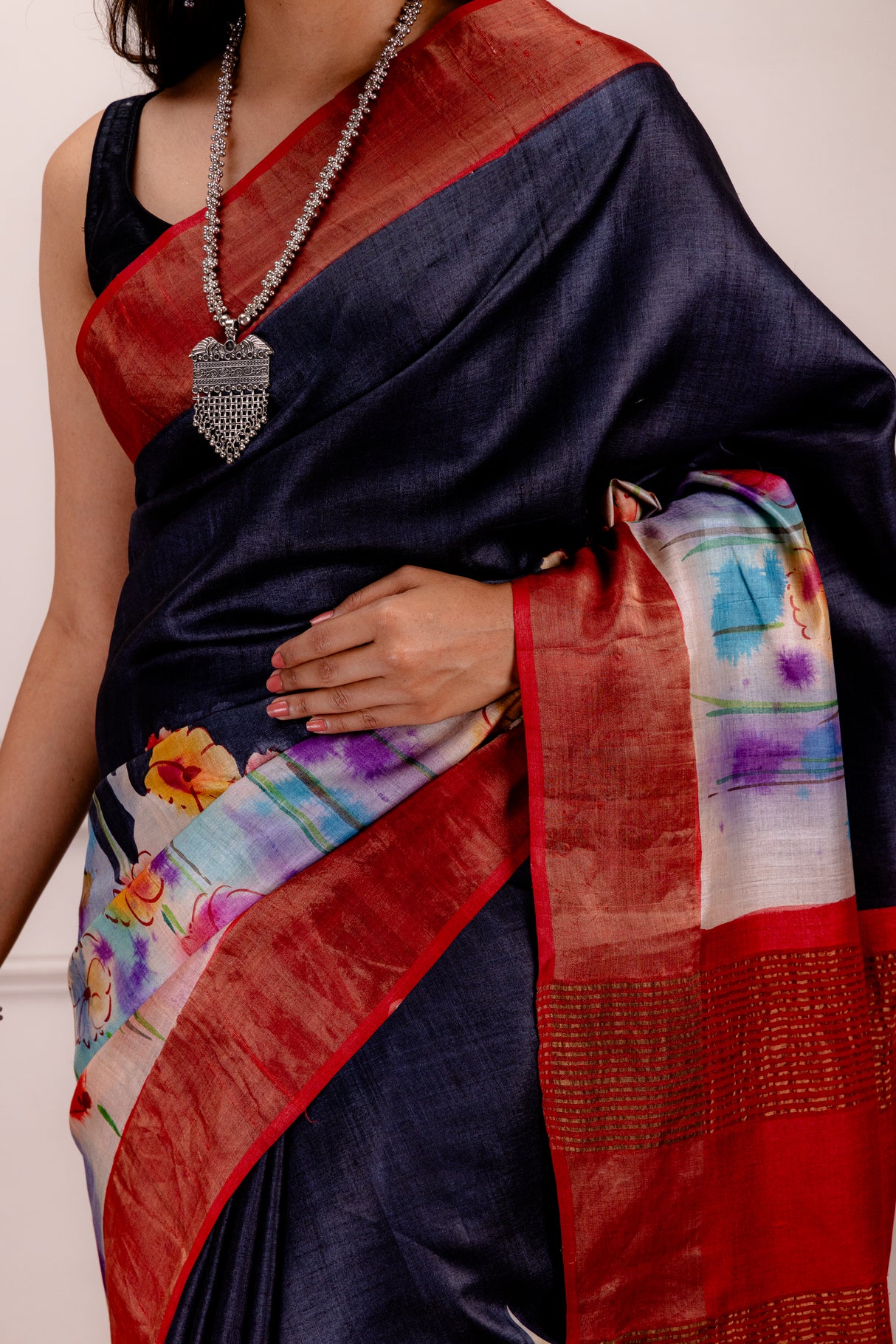Hand Painted Tussar Pure Silk With Stitched Blouse