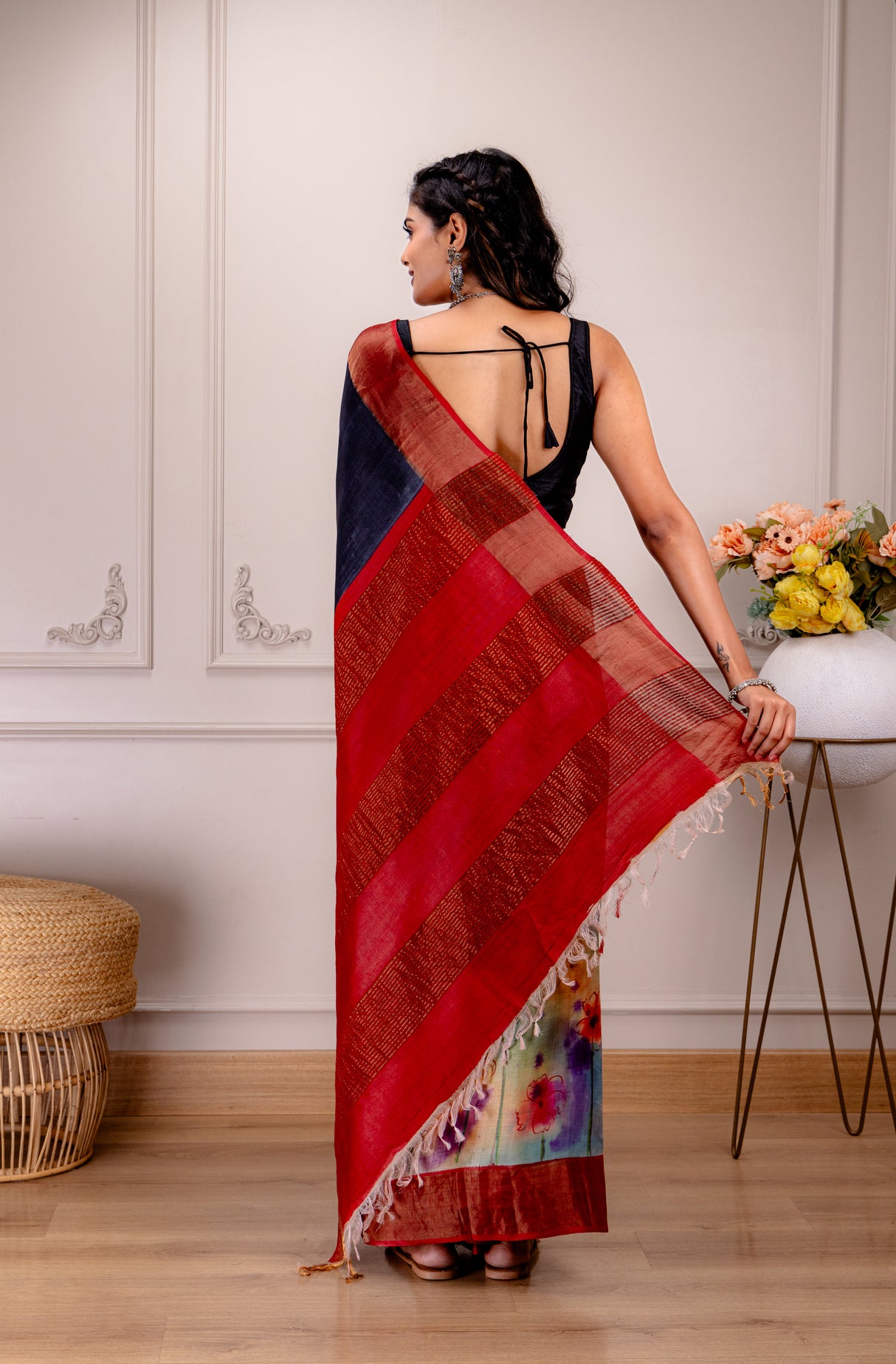 Hand Painted Tussar Pure Silk With Stitched Blouse