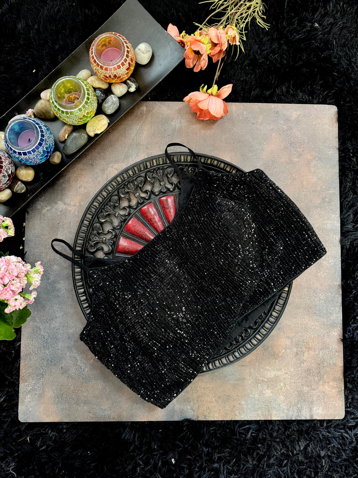 Black Sequins Spaghetti Strap Blouse 36 38