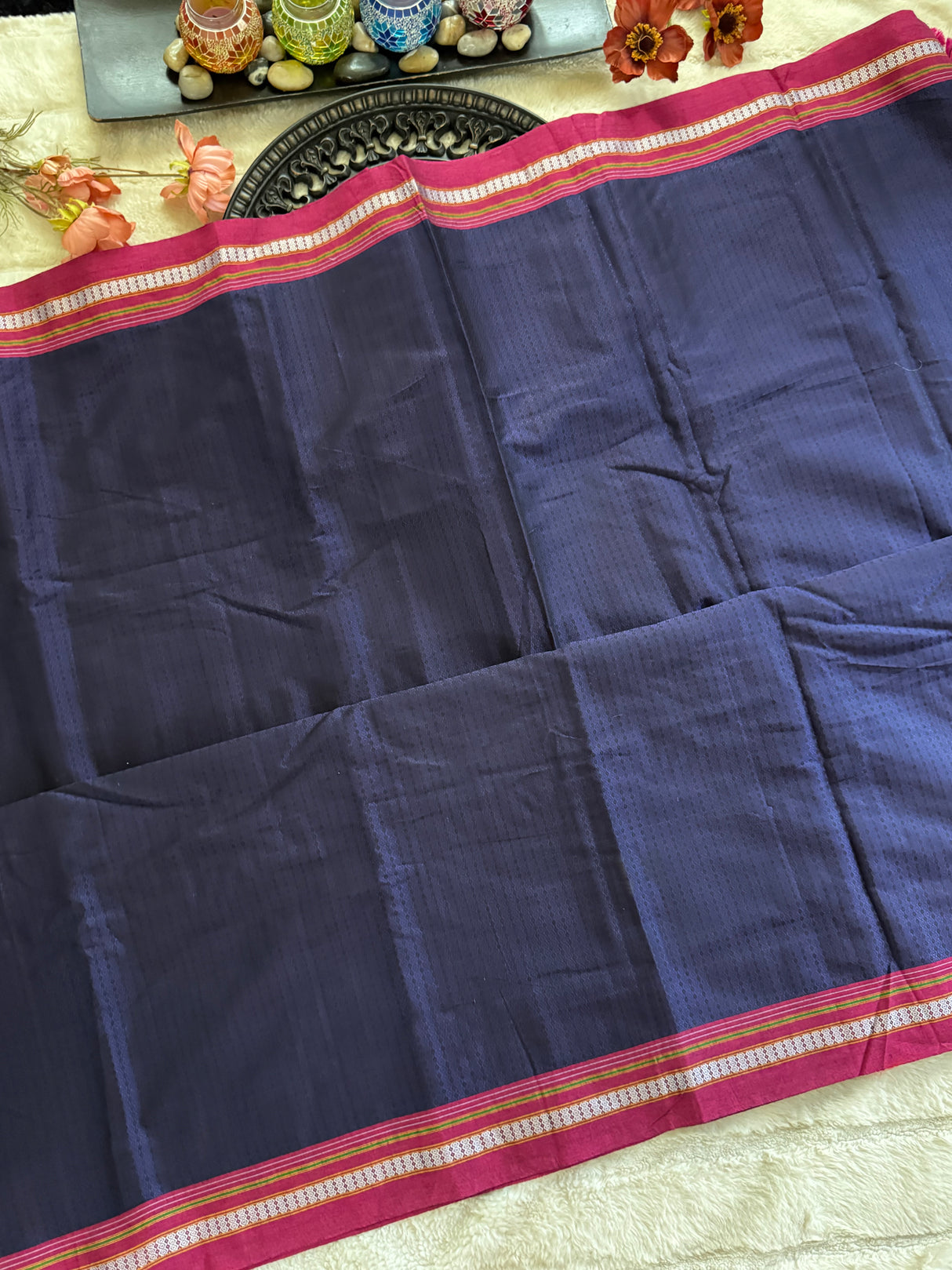 Purple Navy Wine Nath Embroidered Khun Saree Set