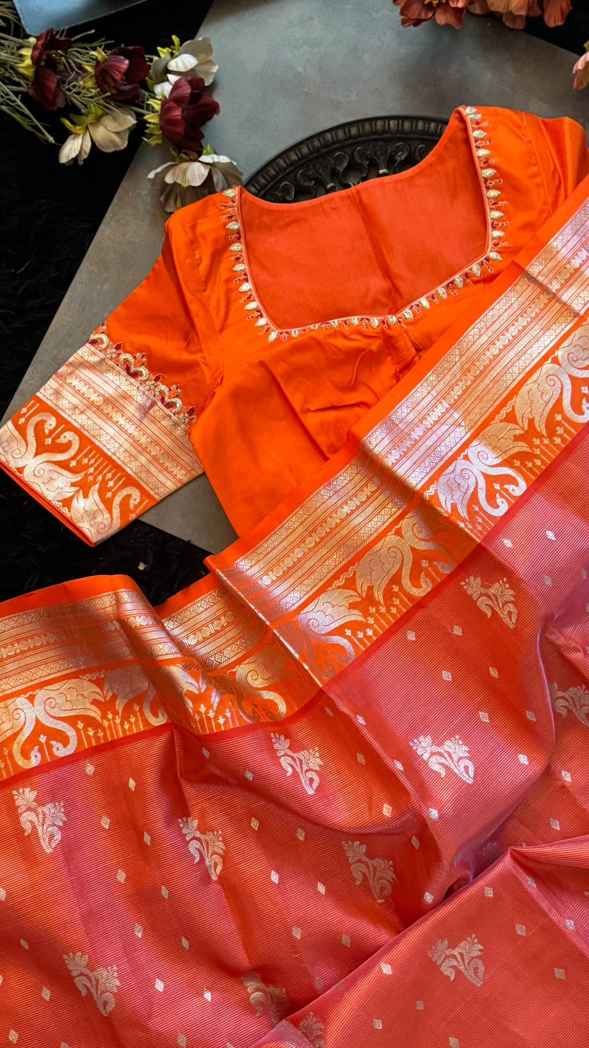 Orange Venkatagiri Pure SIlk Handloom