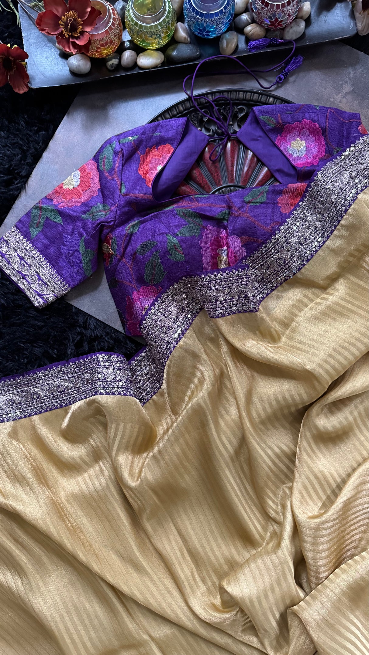 Violet Beige Gold Shimmer Tissue Crepe