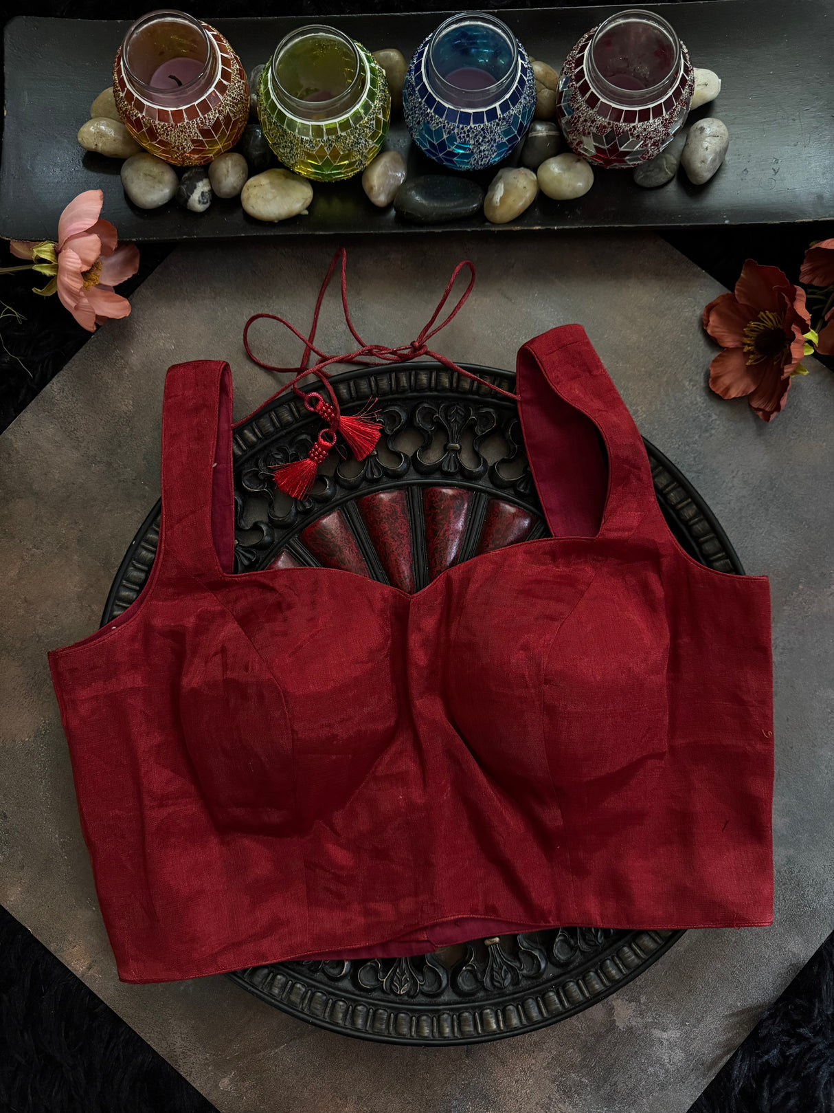 Red Tissue Sleeveless Blouse 36