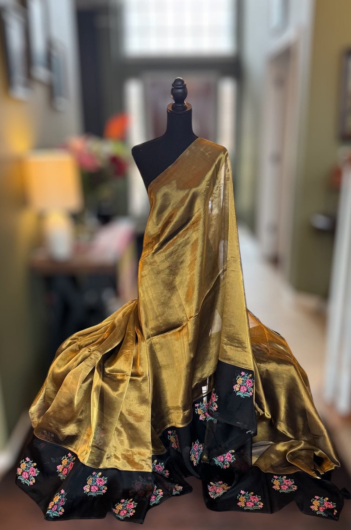 Metallic Tissue with Black Organza