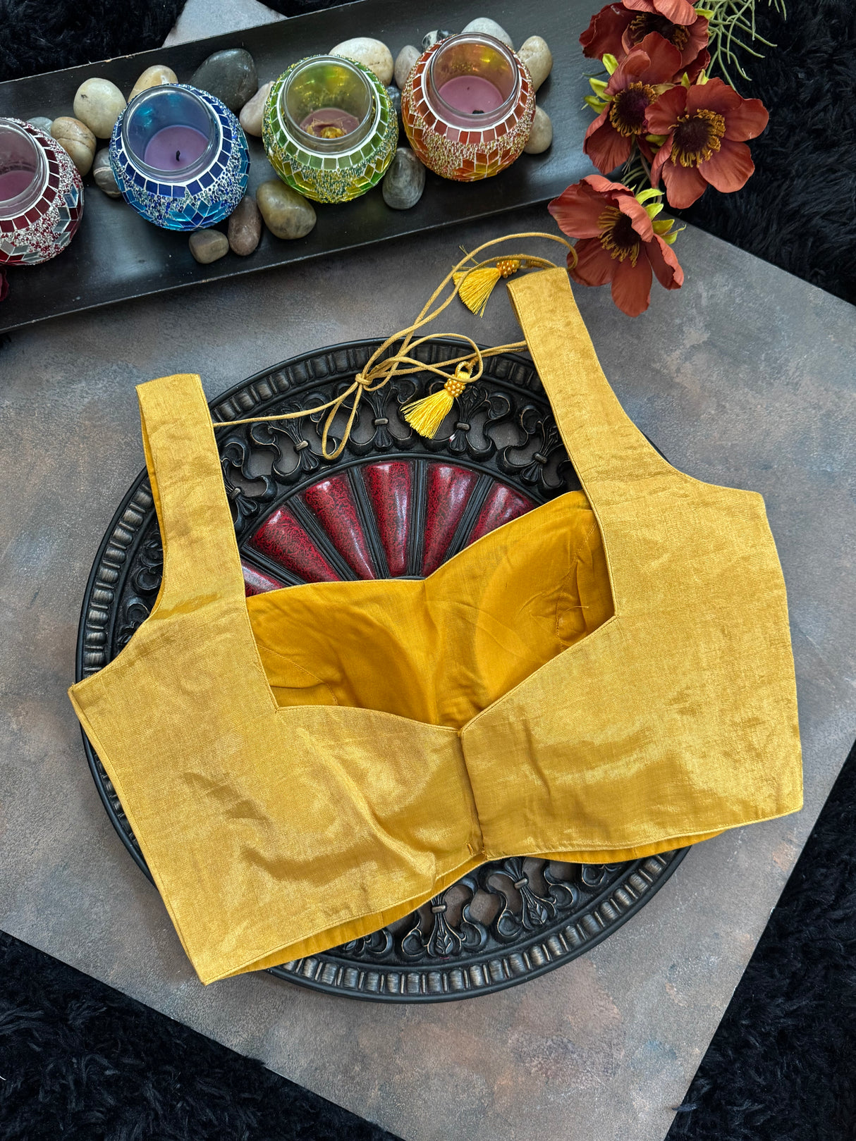 Yellow Gold Tissue Sleeveless Blouse 36