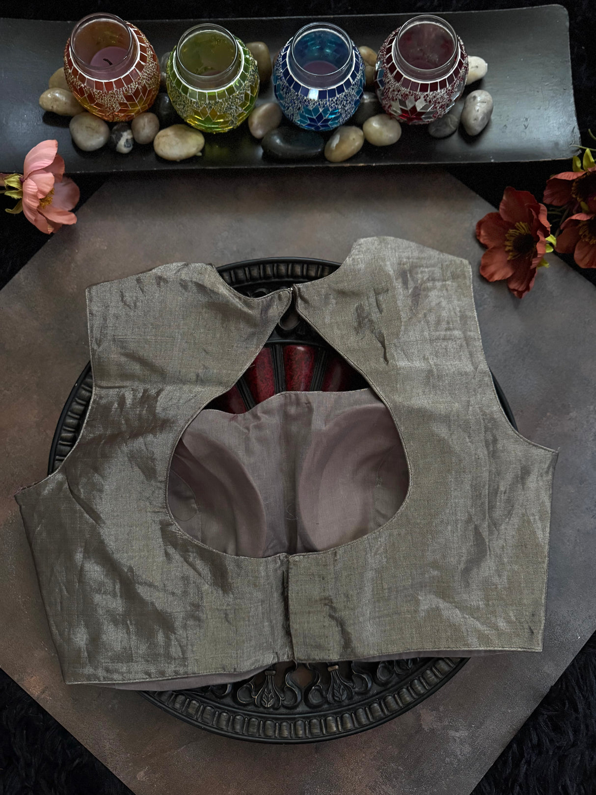 Steel Grey Closed Shoulder Sleeveless Blouse 36