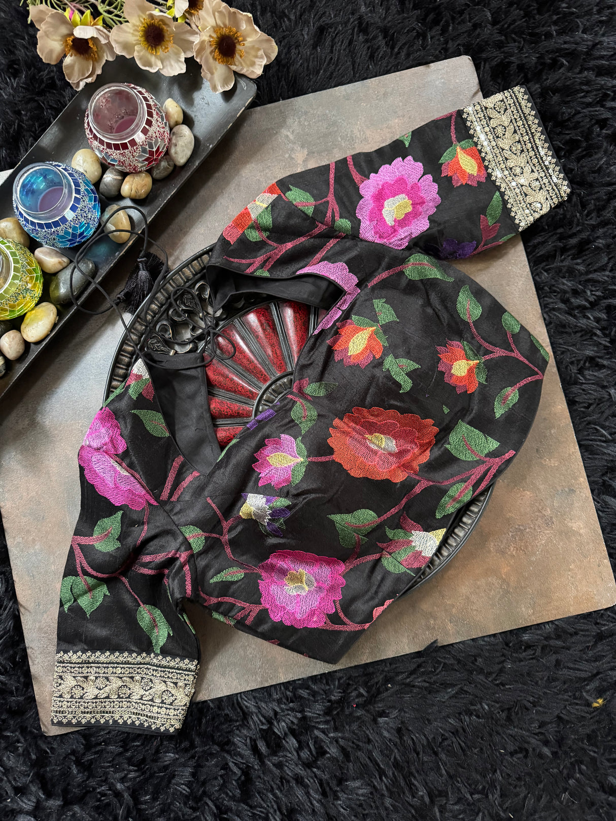 Black Mint Green Shimmer Tissue Crepe