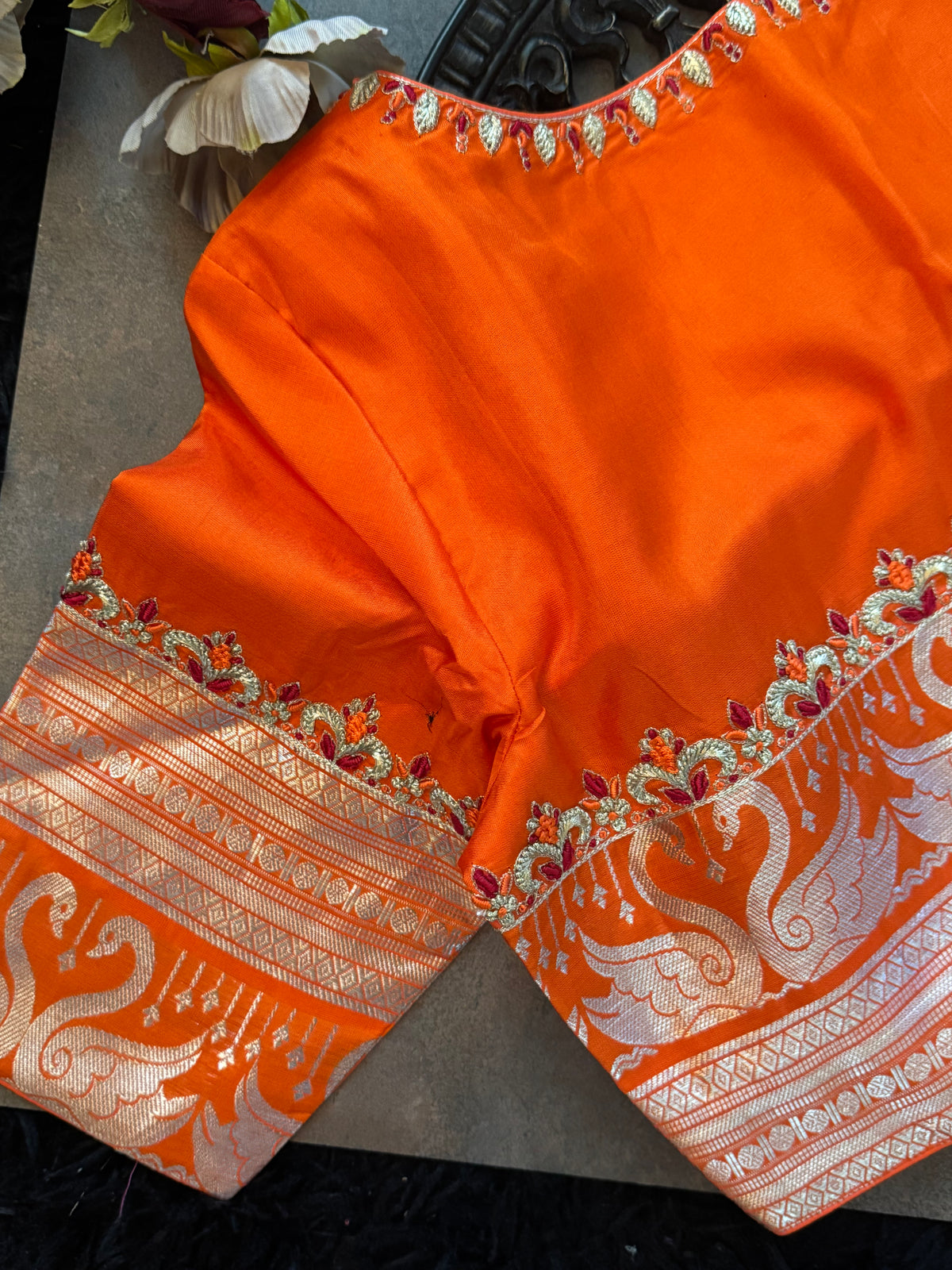 Orange Venkatagiri Pure SIlk Handloom