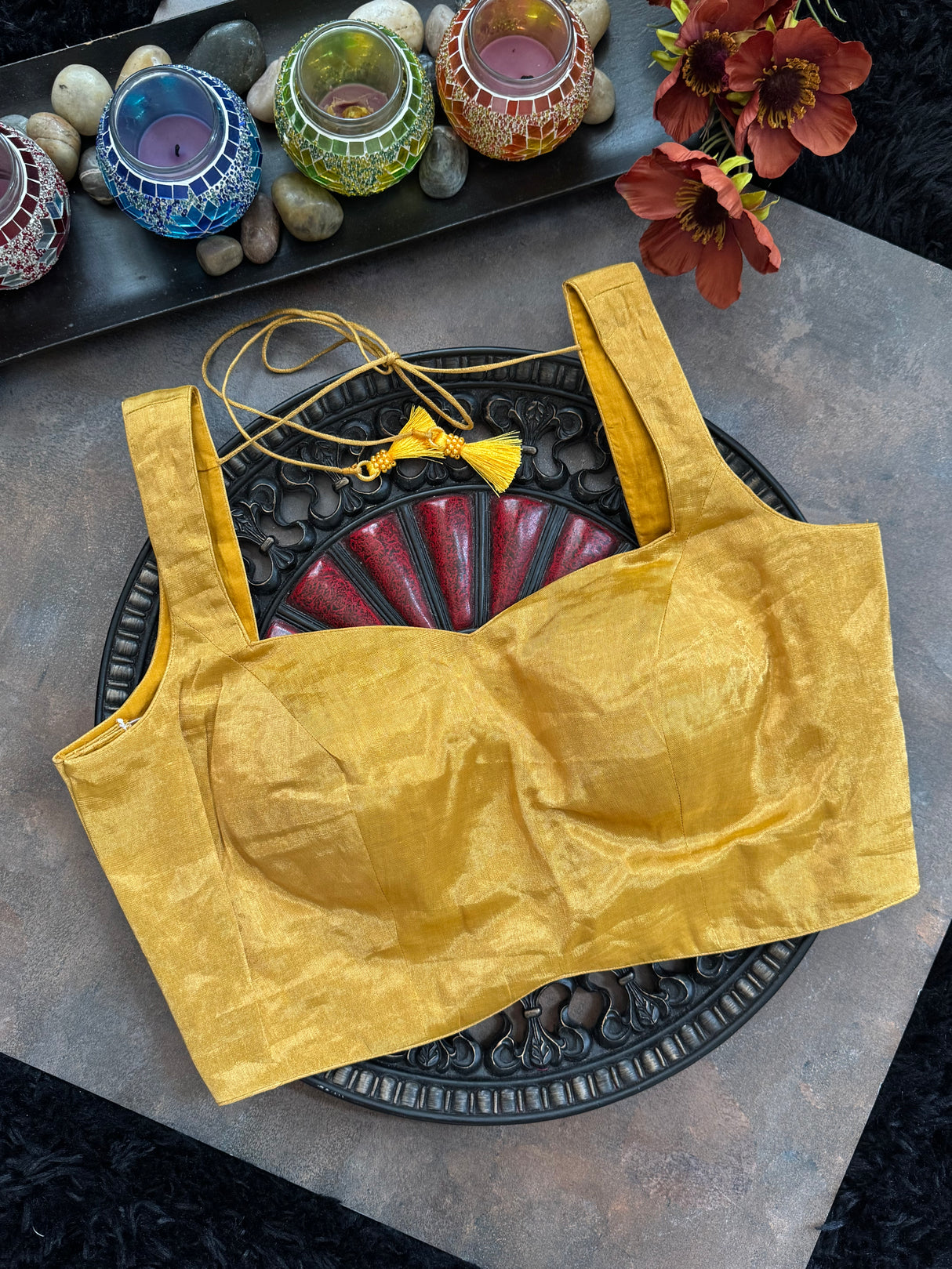 Yellow Gold Tissue Sleeveless Blouse 36