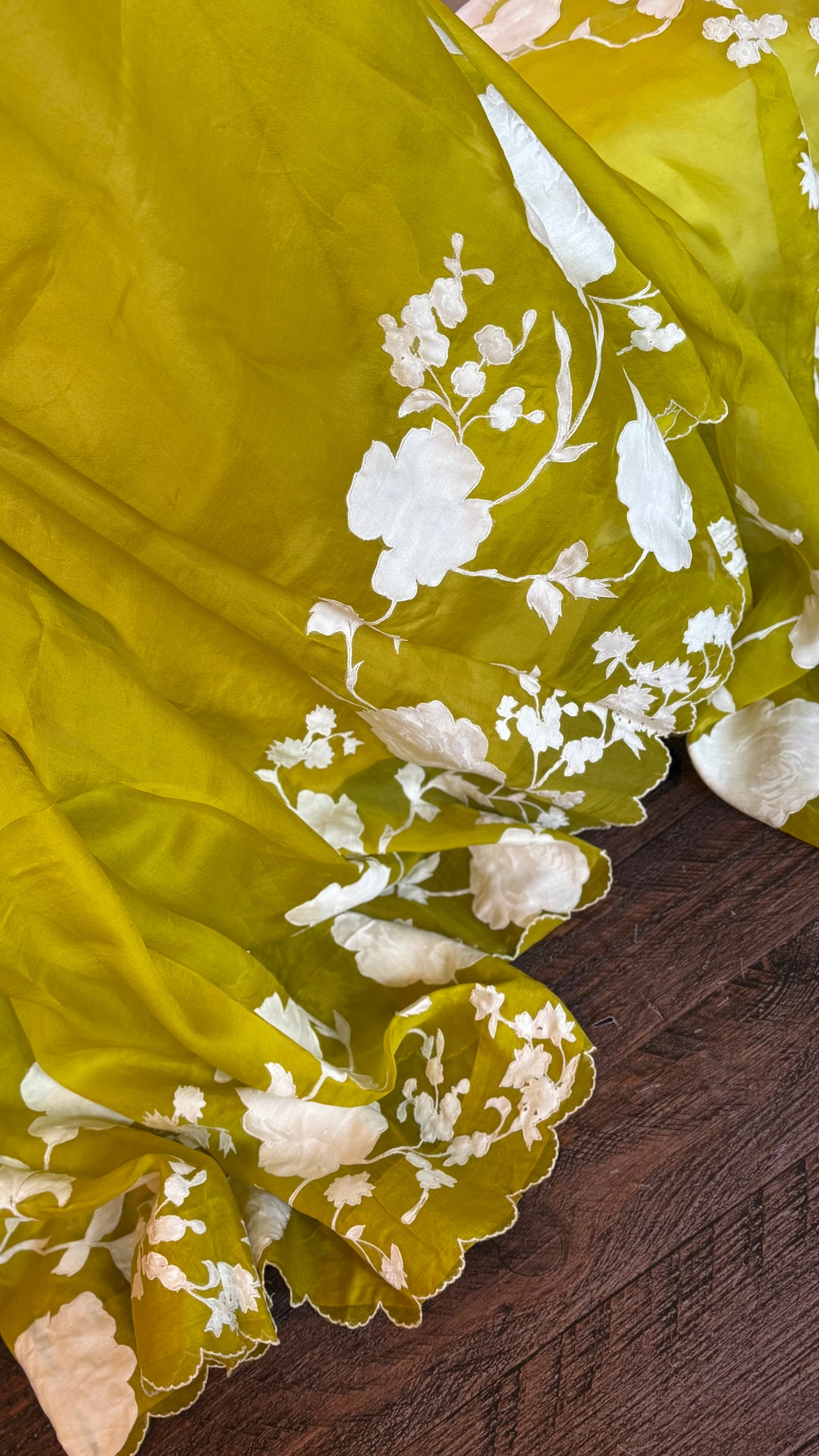 Soft Chartreuse Organza With Applique