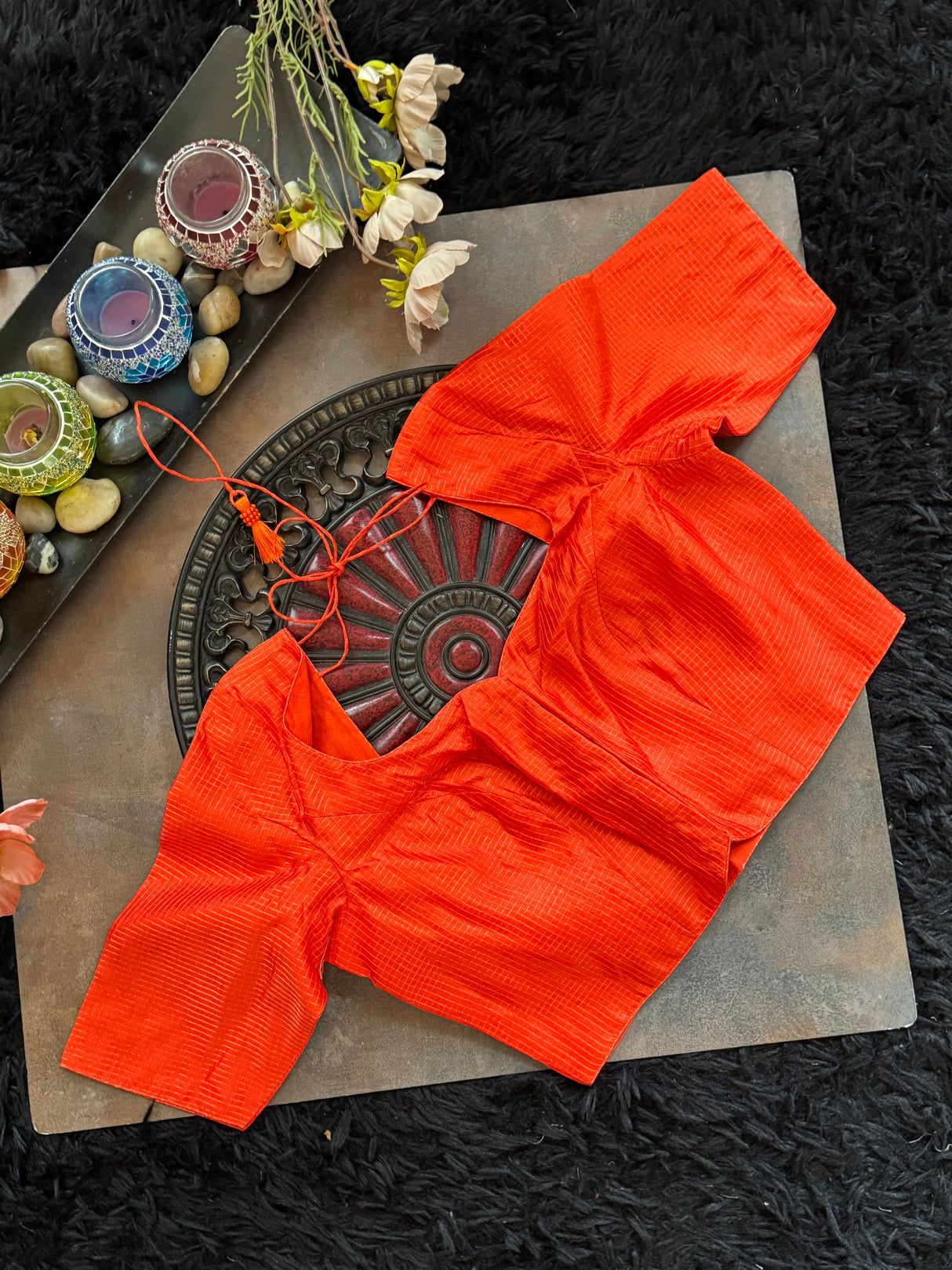 Orange Vaira Ooosie Silk Leave Neck Blouse 38