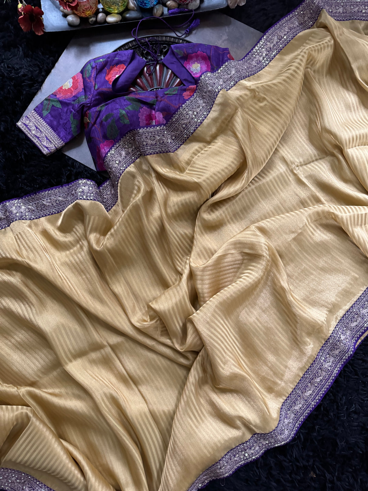 Violet Beige Gold Shimmer Tissue Crepe