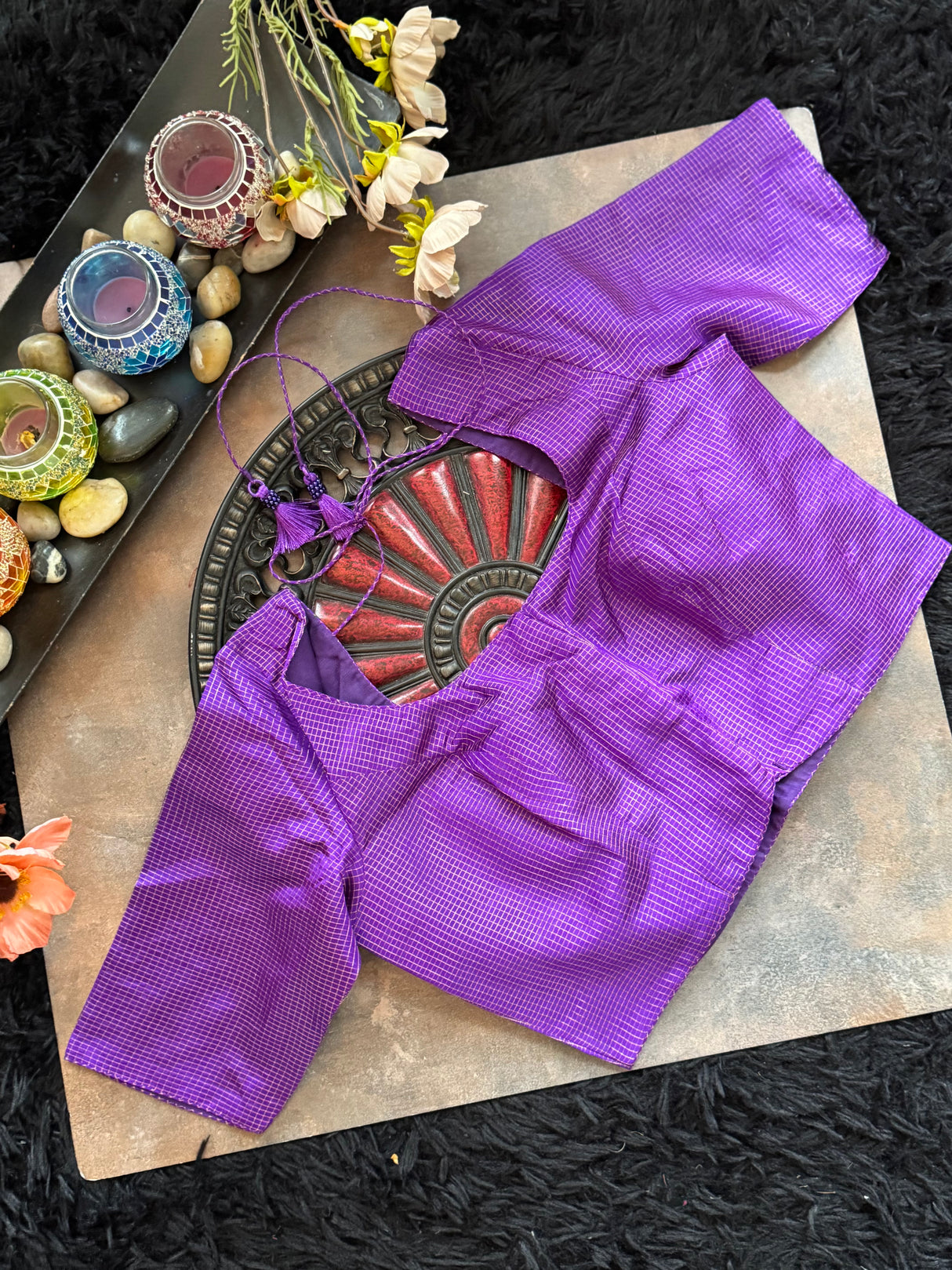Purple Vaira Ooosie Silk Leave Neck Blouse 38
