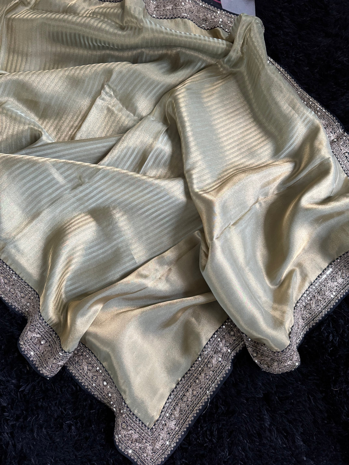Black Mint Green Shimmer Tissue Crepe