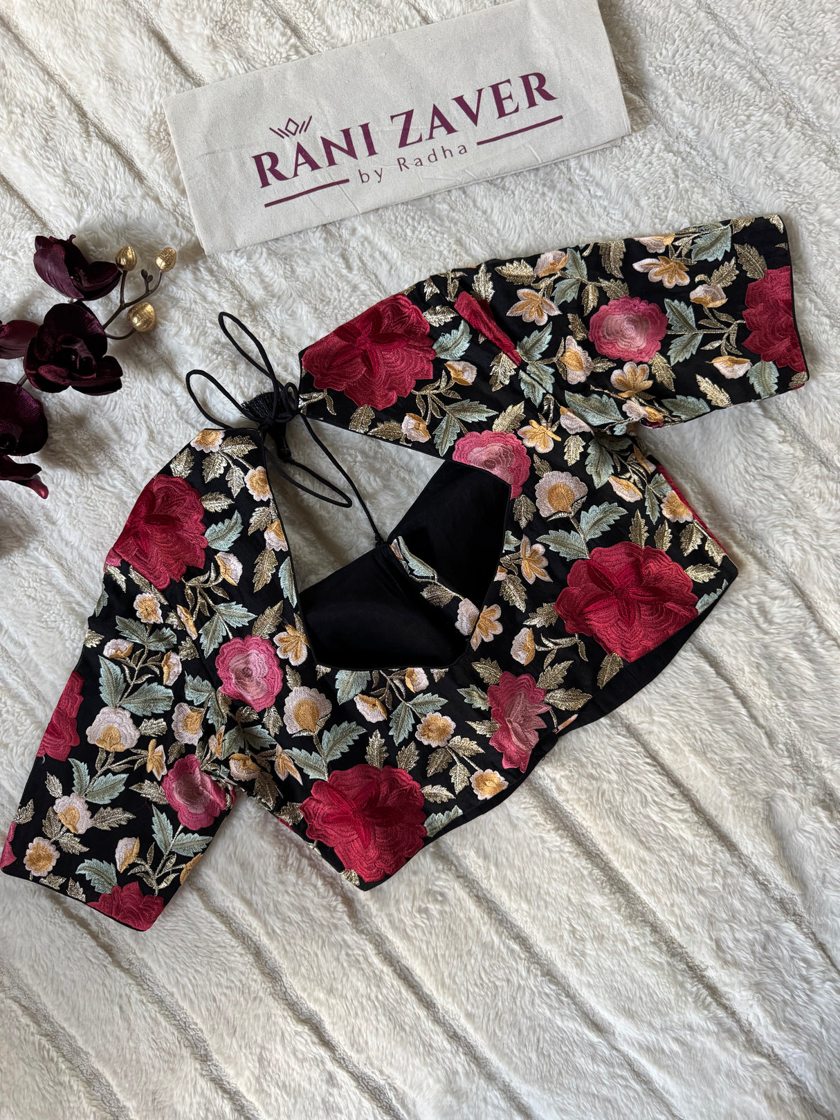 Black Floral Embroidered Blouse 38