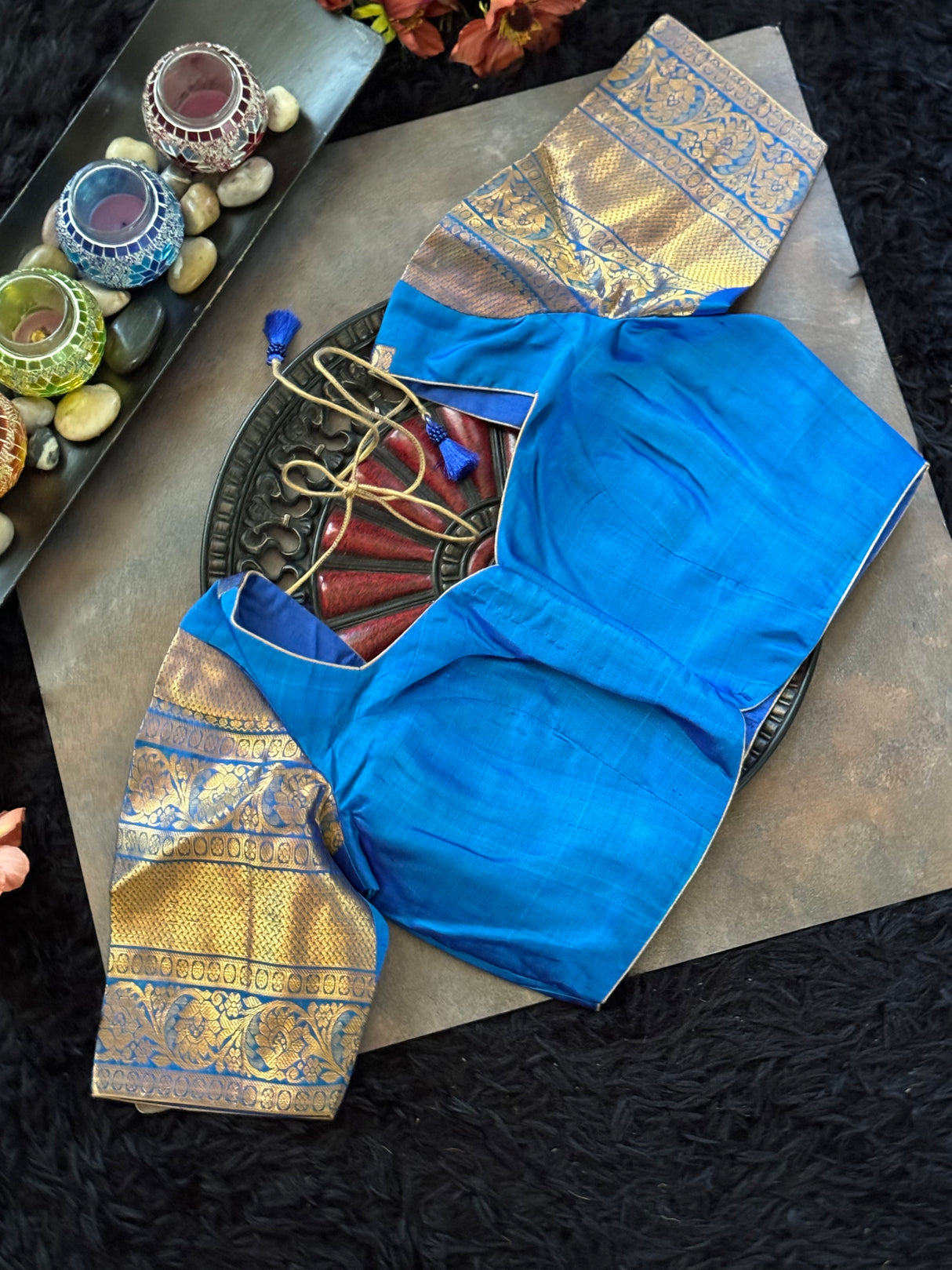 Lavender Teal Gadwal Handloom Pure Silk