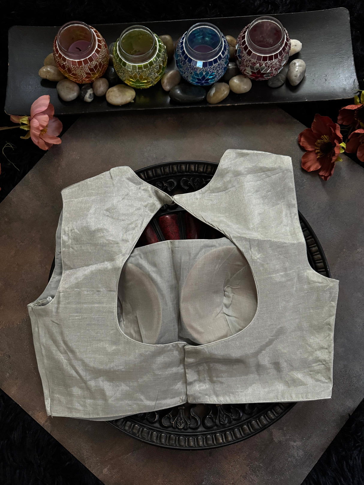 Silver Tissue Closed Shoulder Sleeveless Blouse 36