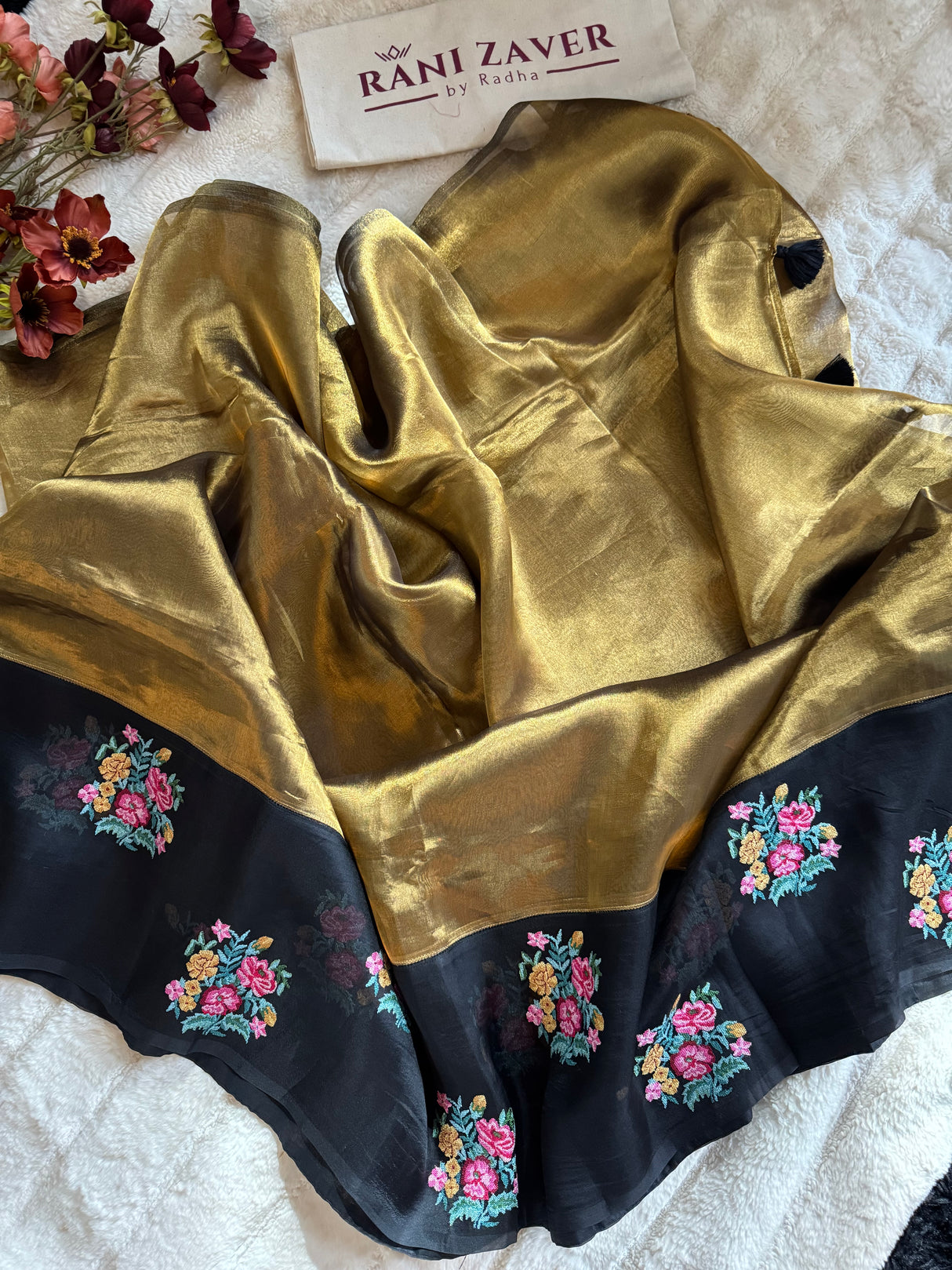 Metallic Tissue with Black Organza