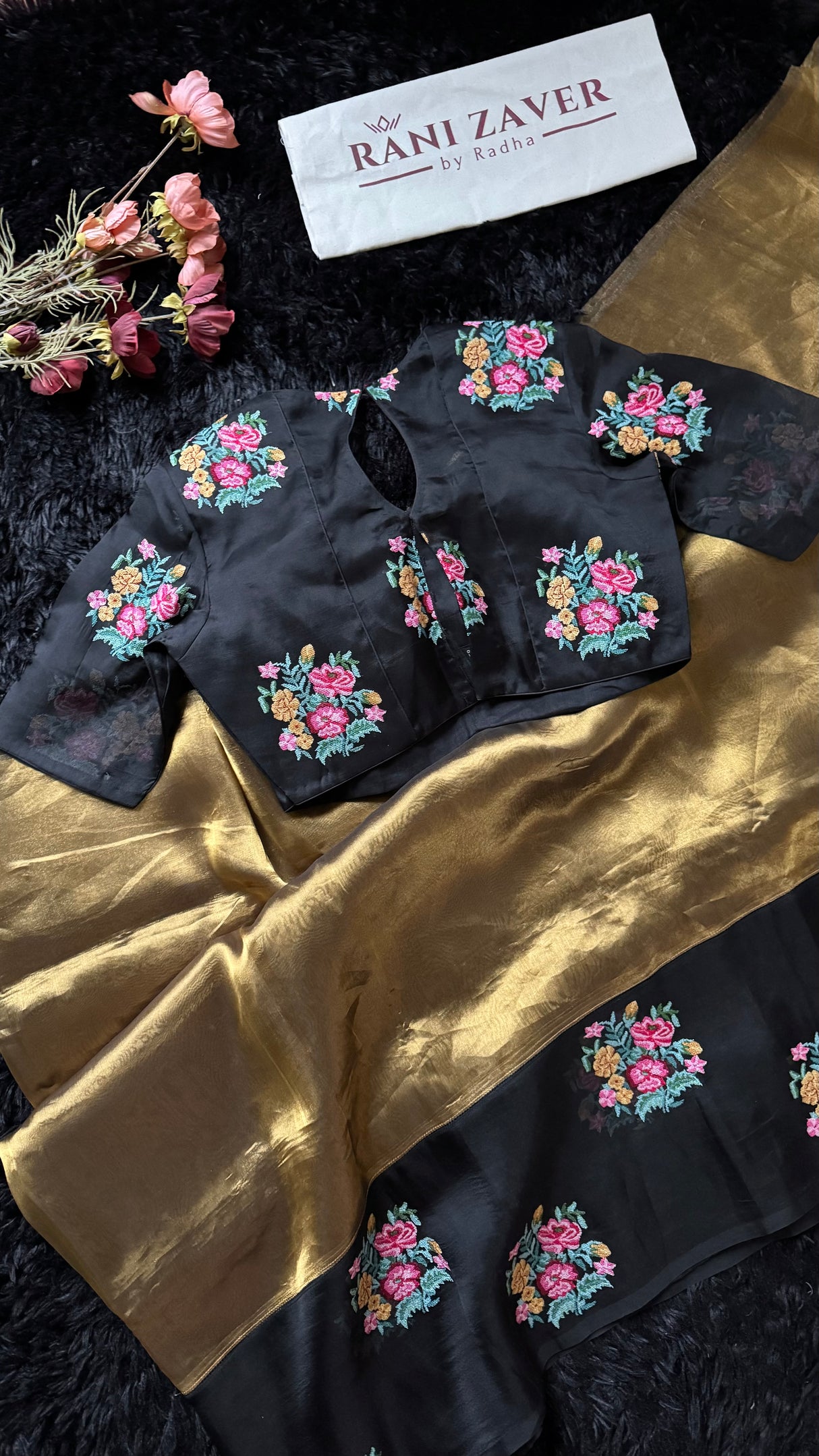 Metallic Tissue with Black Organza