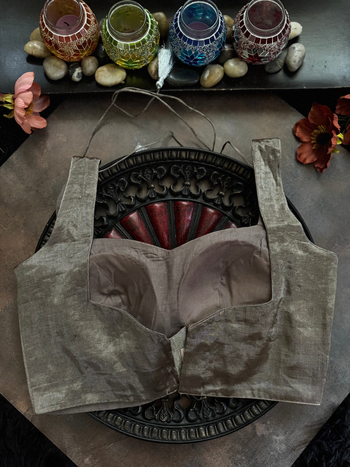 Steel Grey Tissue Sleeveless Blouse 36