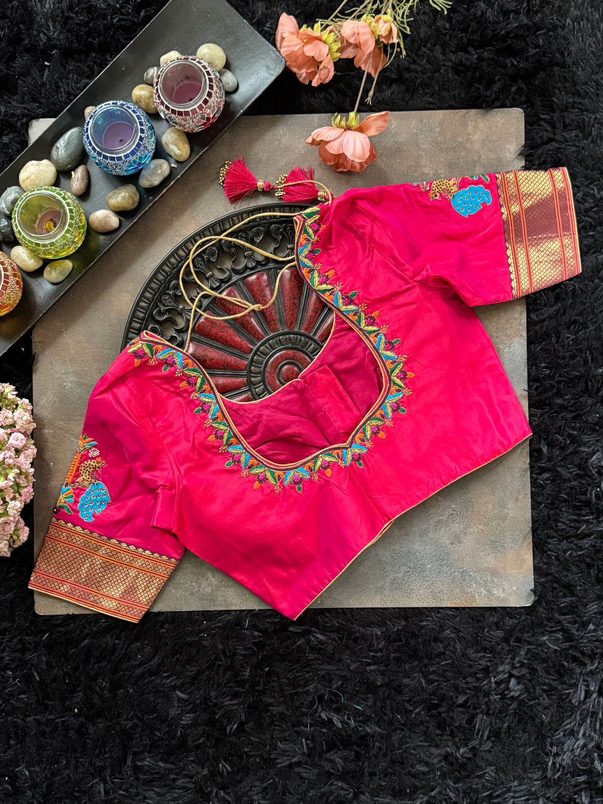 Pink Pure Silk Hand Embroidered With Narali Style Gold Zari Border 38