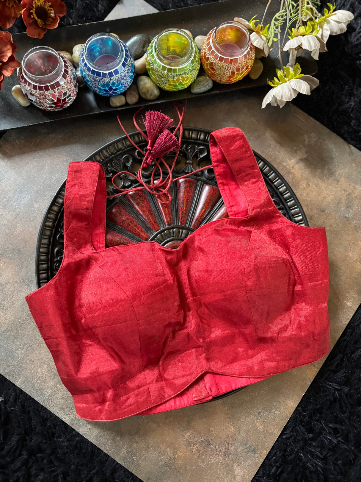 Red Tissue Sleeveless Blouse 38