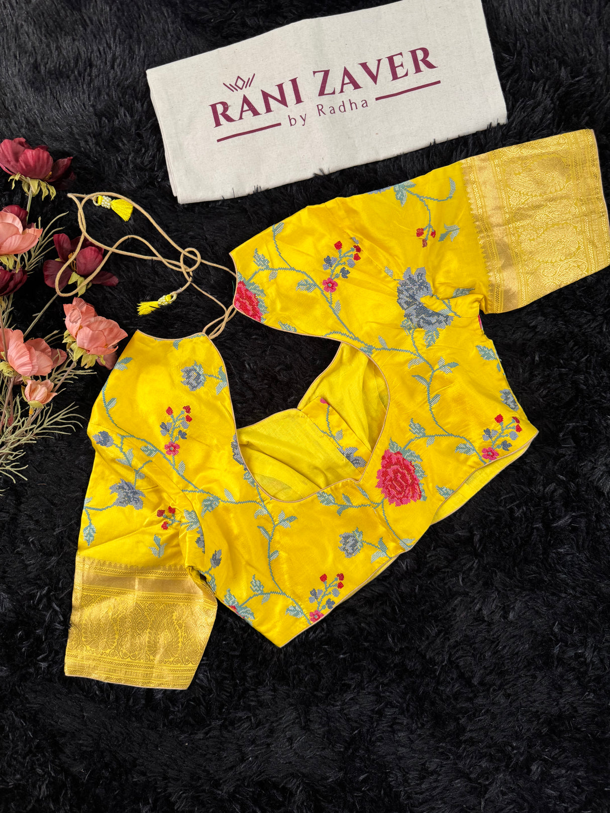 Yellow Cross Stitch Floral Embroidered Blouse 38