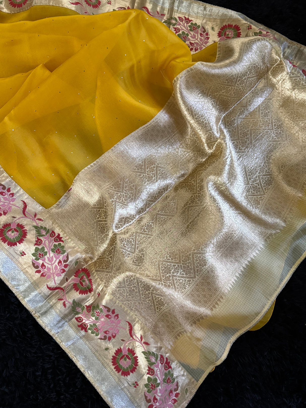 Yellow Organza with Designer Blouse