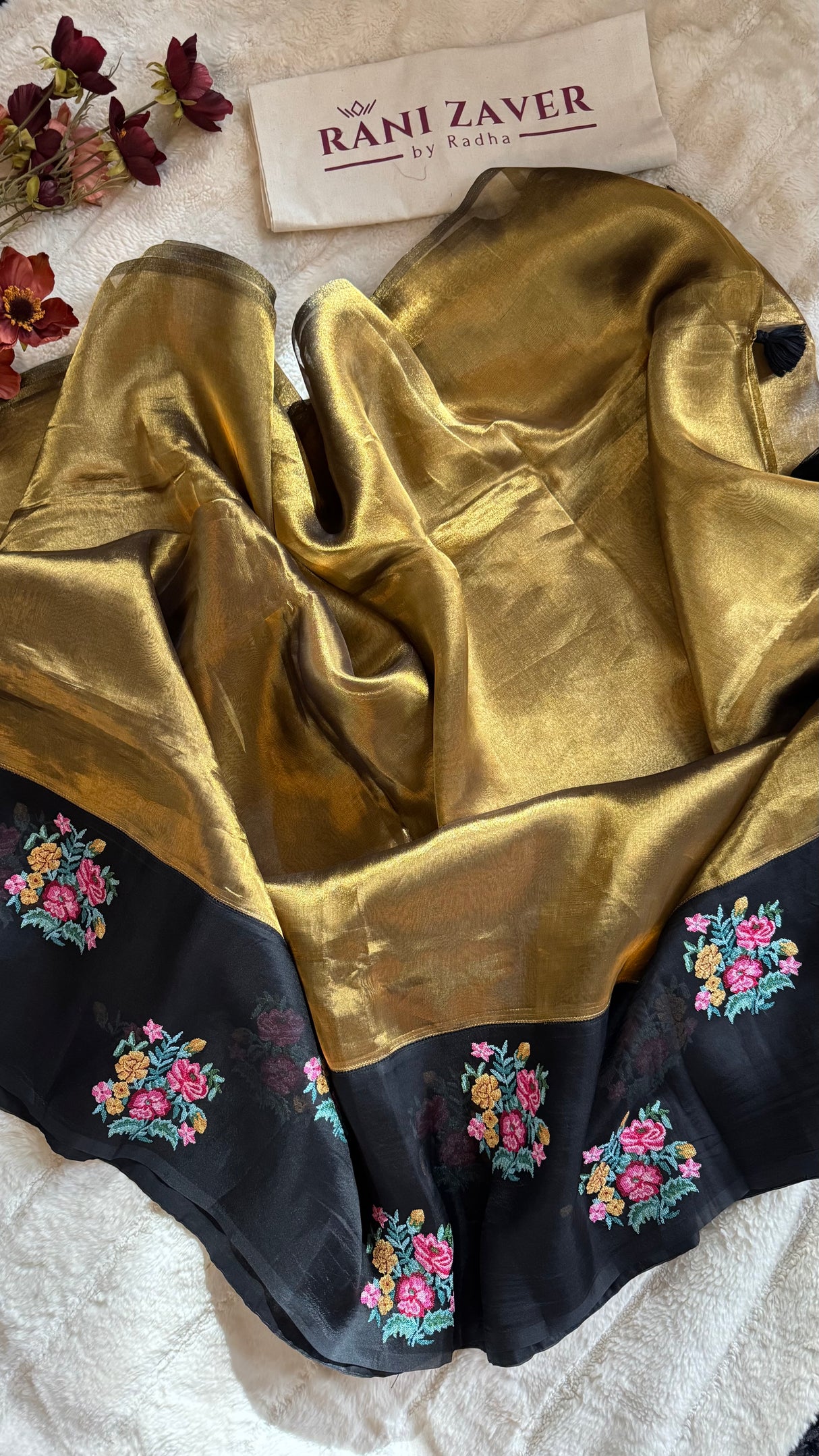 Metallic Tissue with Black Organza