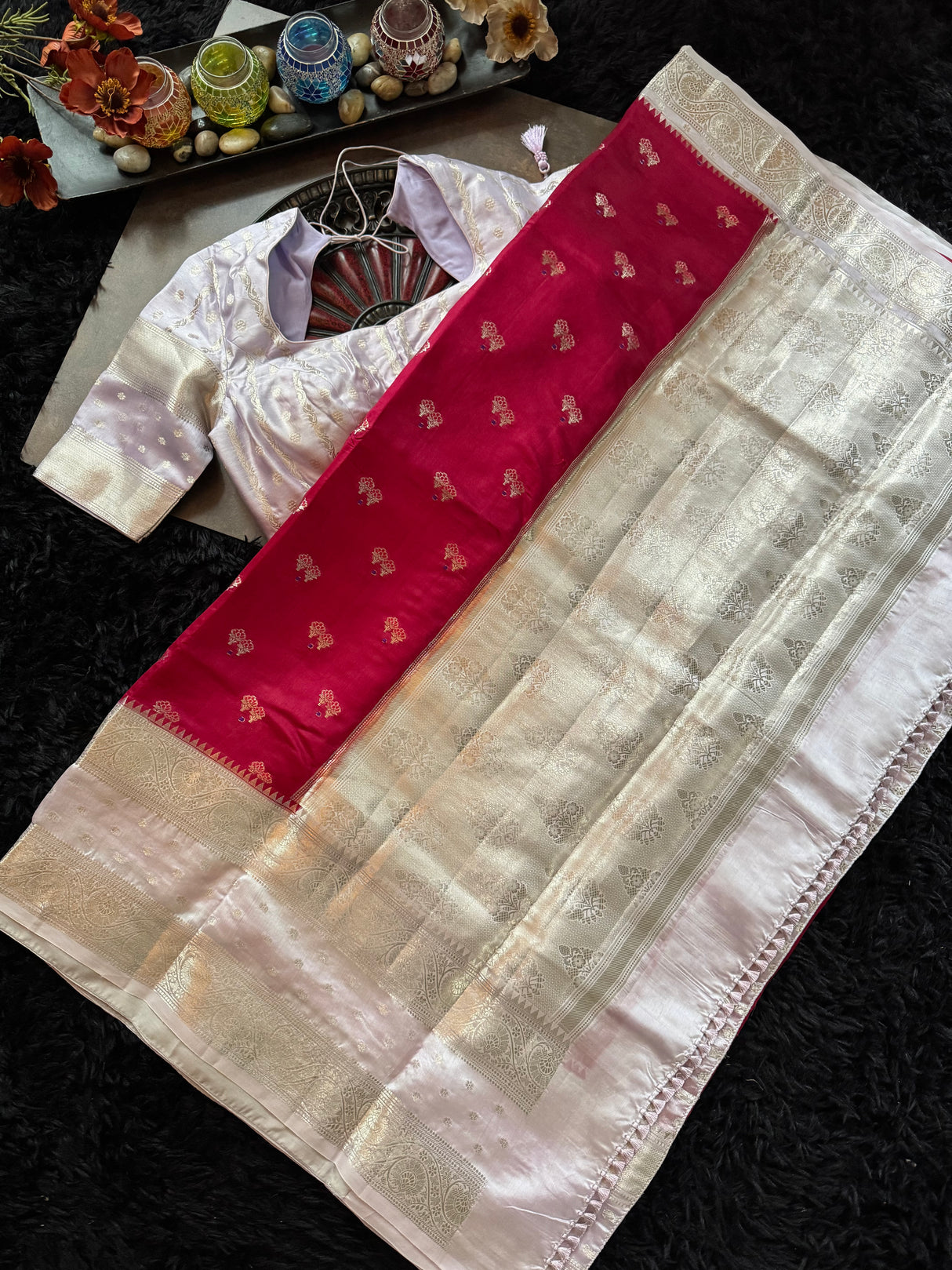 Red Lilac Banaras Raw Mango Silk